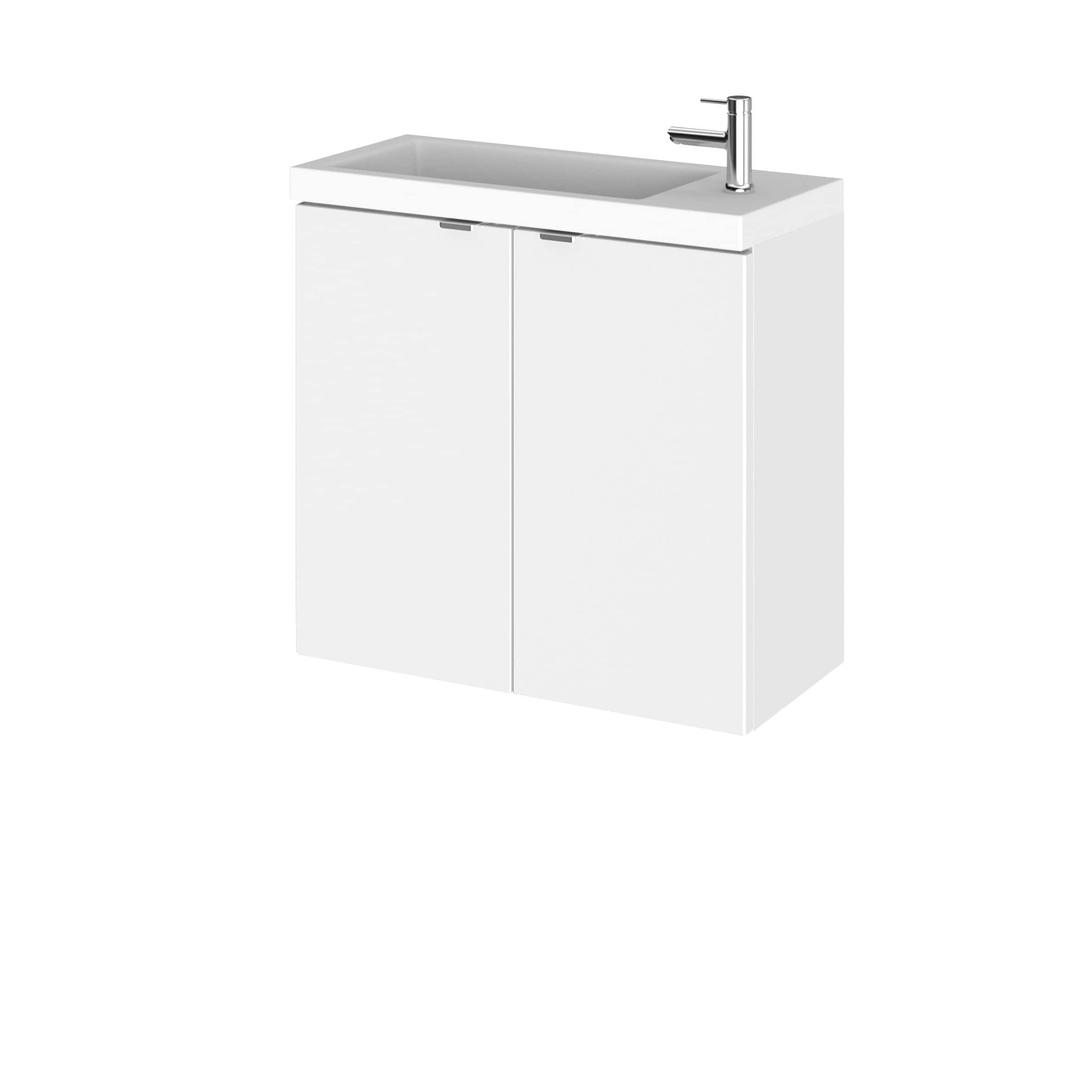 Modern white bathroom vanity with integrated sink and chrome faucet for stylish bathroom decor.