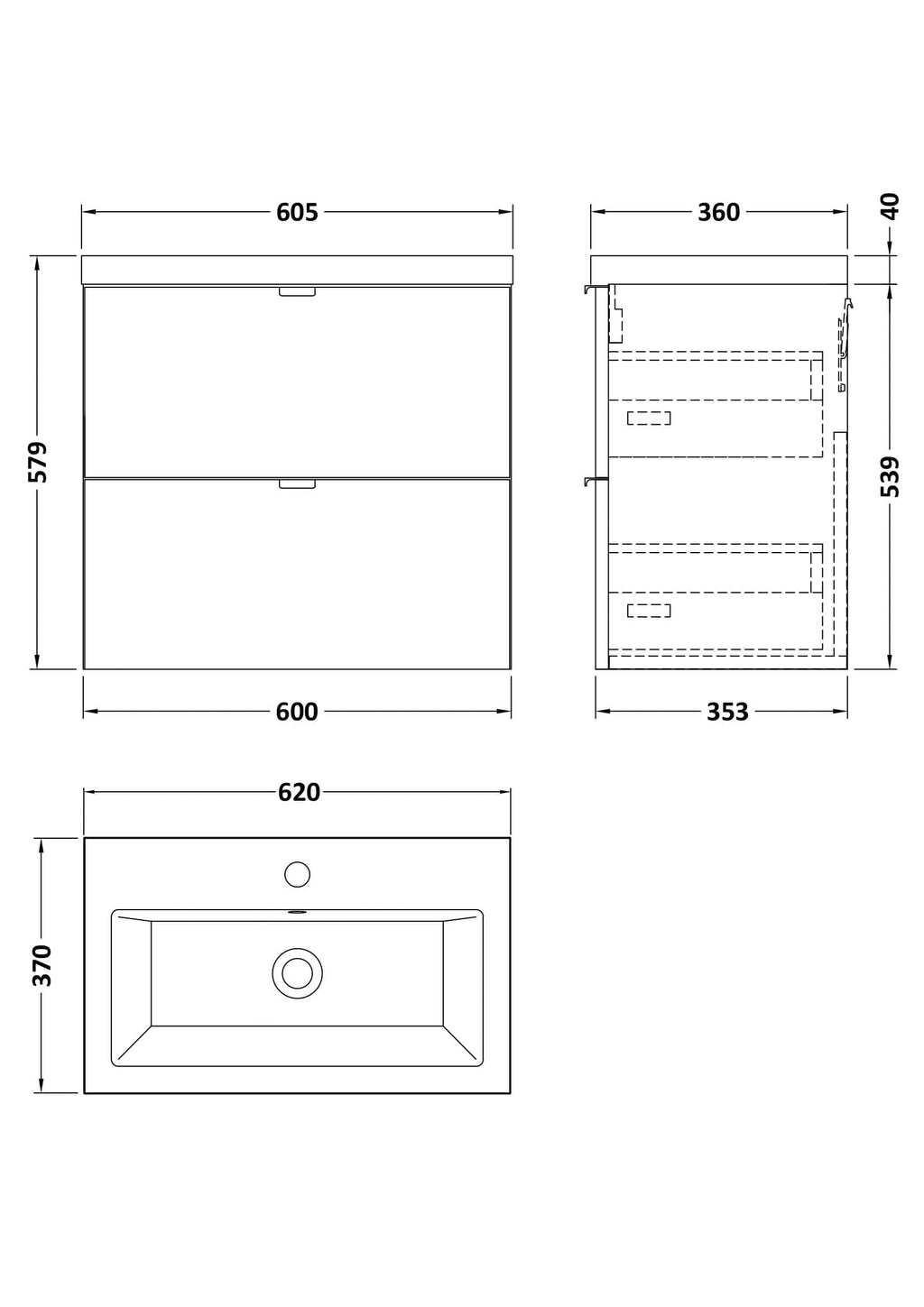 Modern bathroom vanity with dual drawers and sleek design, perfect for contemporary bubly bathrooms. Features precise measurements and ample storage space for organised bathroom essentials.