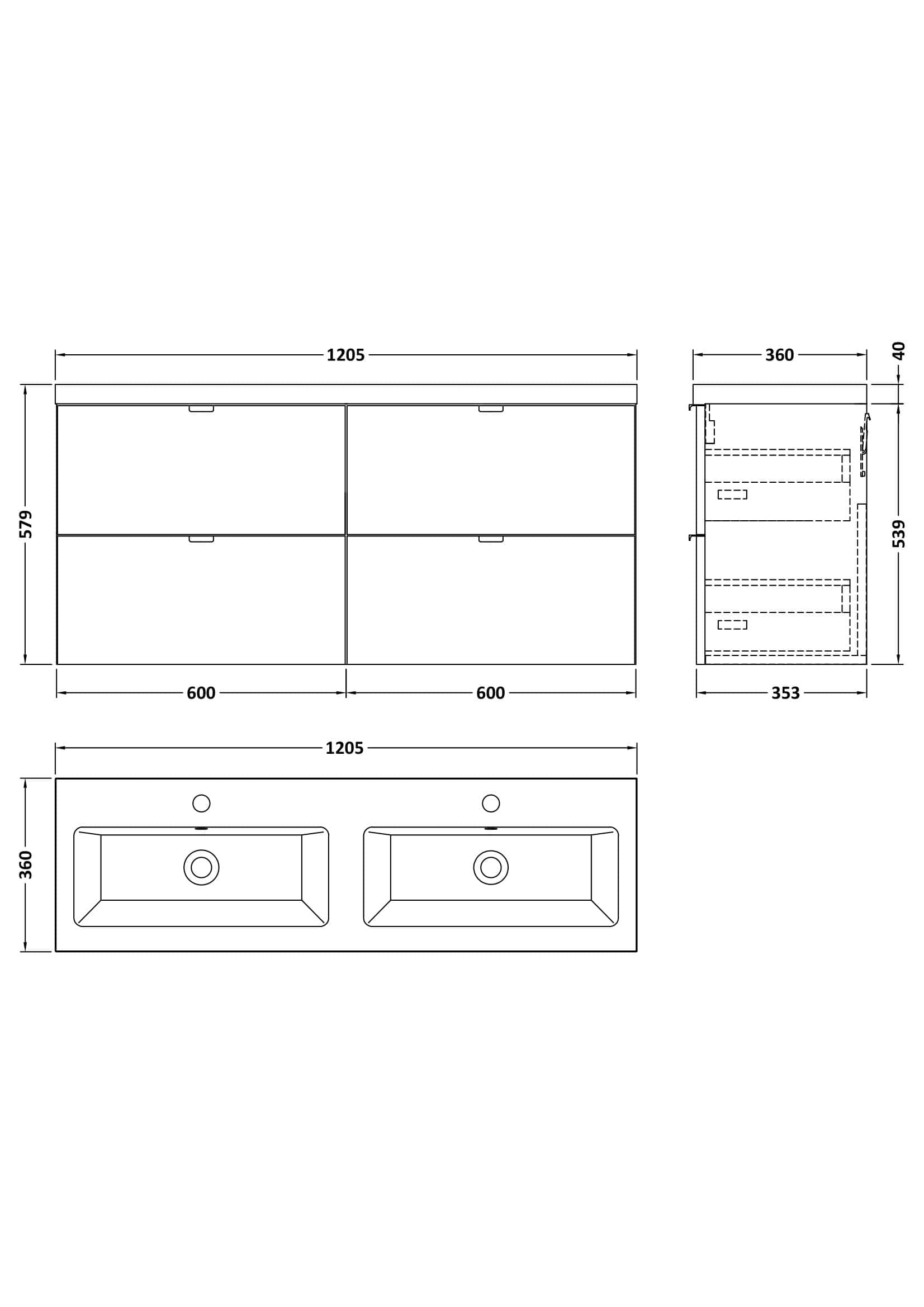 Sleek double washbasin vanity unit with modern storage drawers for stylish Bubly Bathrooms.