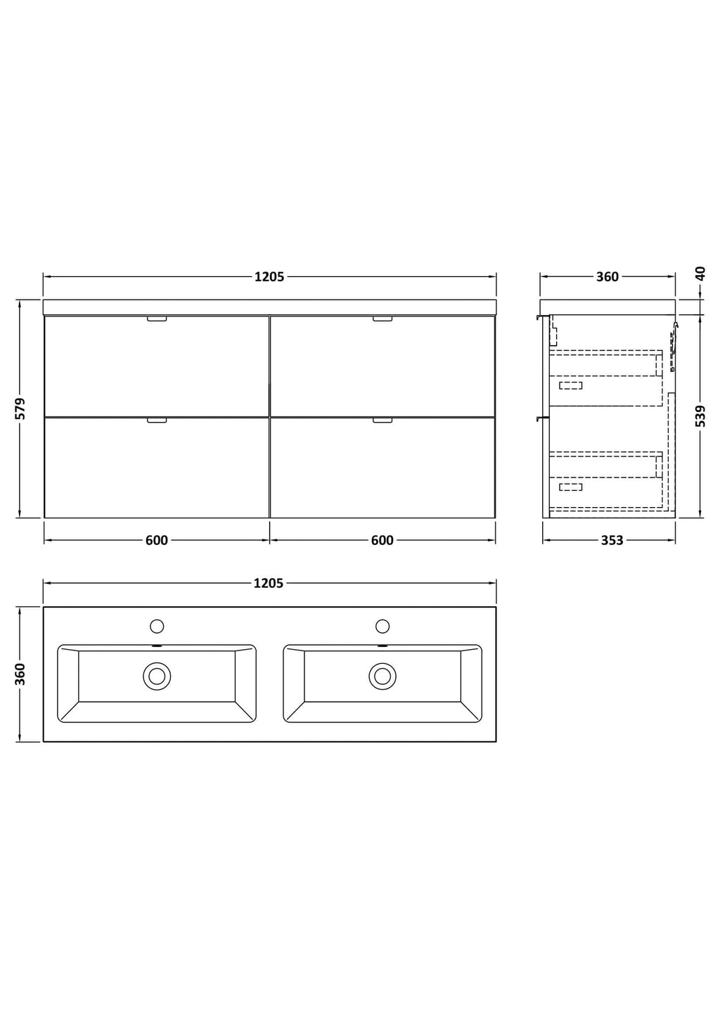 Sleek double washbasin vanity unit with modern storage drawers for stylish Bubly Bathrooms.