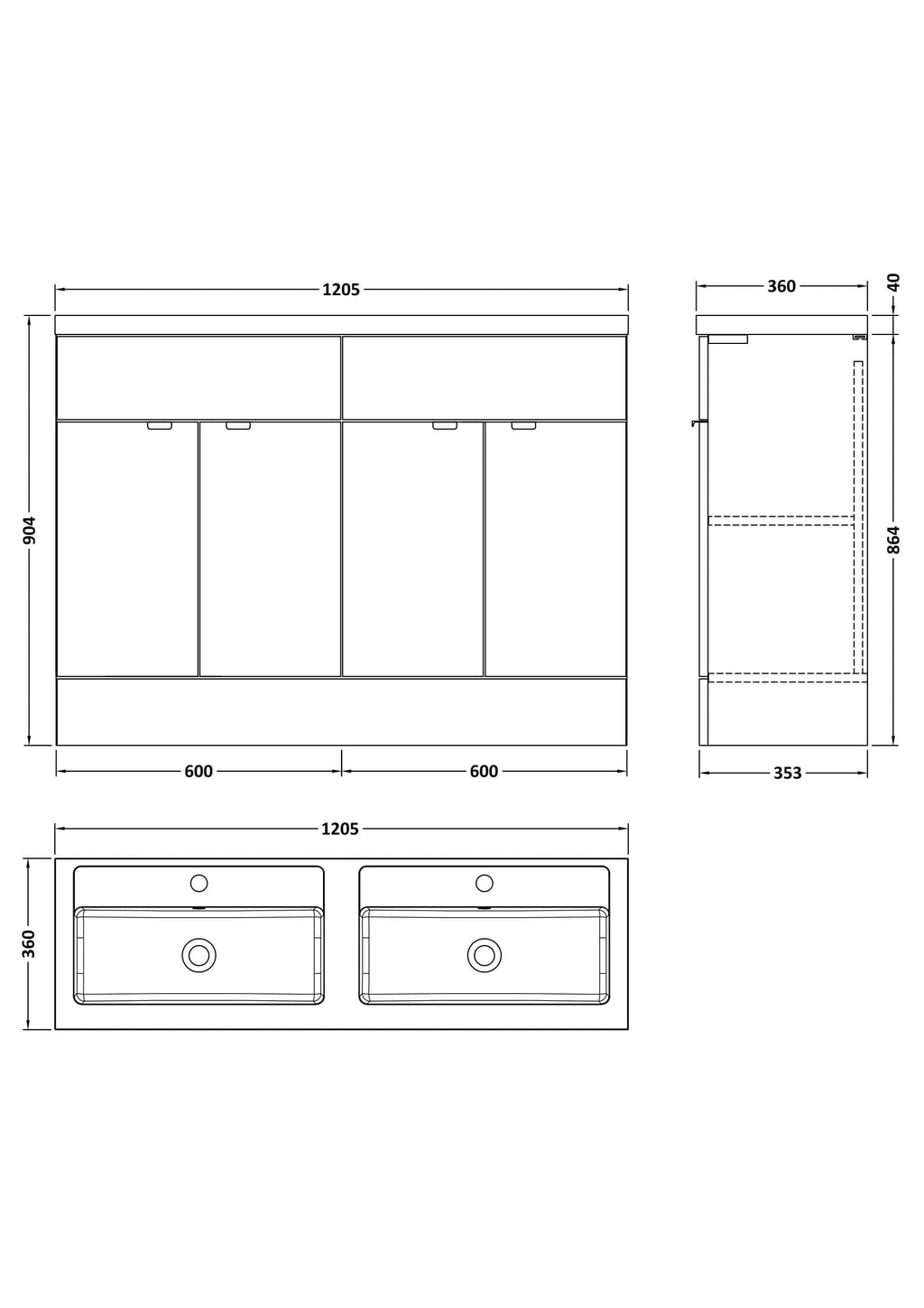 Sleek double-basin bathroom vanity unit with ample storage, modern design, ideal for contemporary bathrooms, featuring custom measurements for optimal space utilisation.