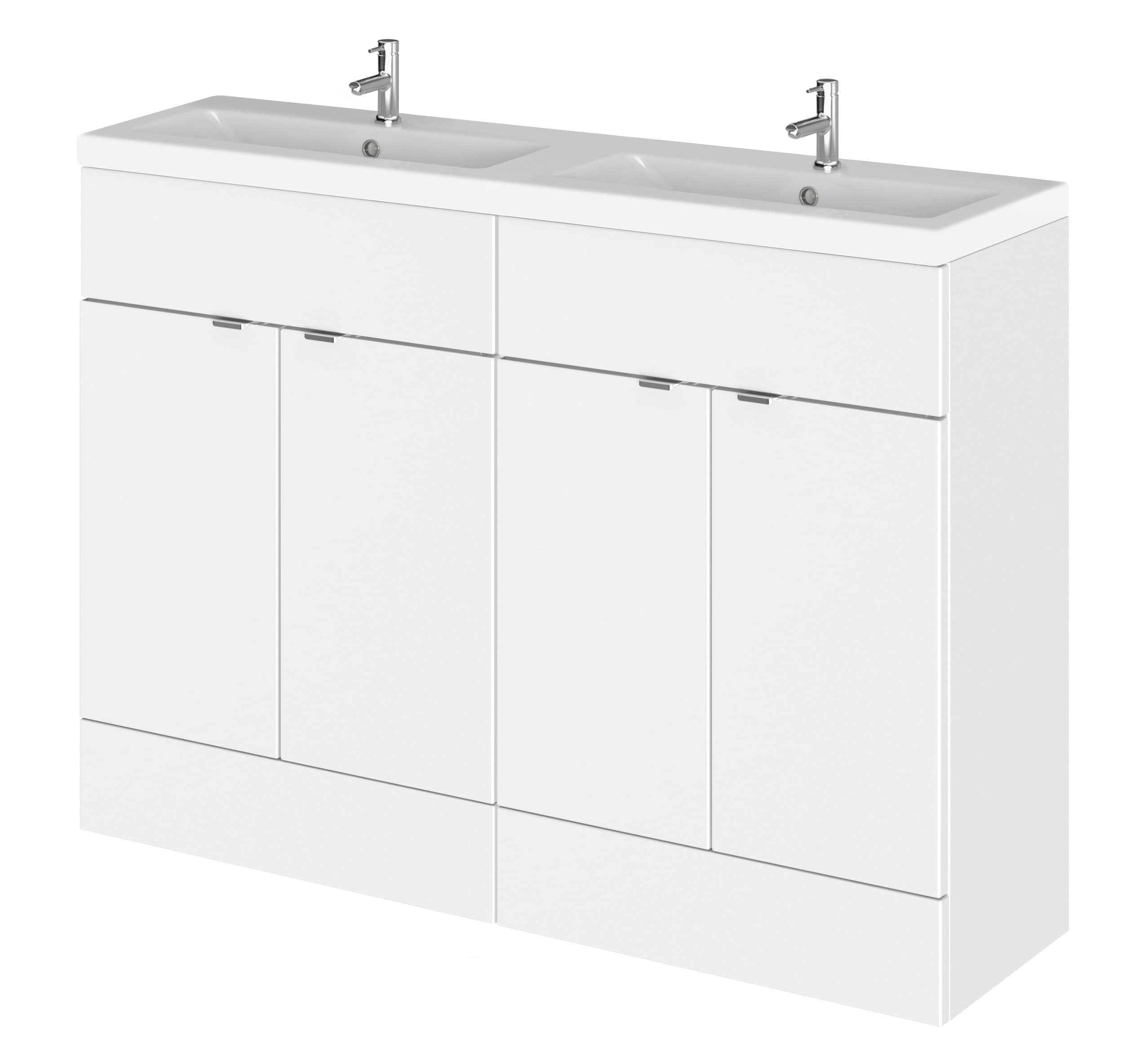 Sleek white double sink bathroom vanity unit with storage cabinets, modern design, ideal for contemporary bathrooms, perfect for upgrading bathroom decor and functionality.
