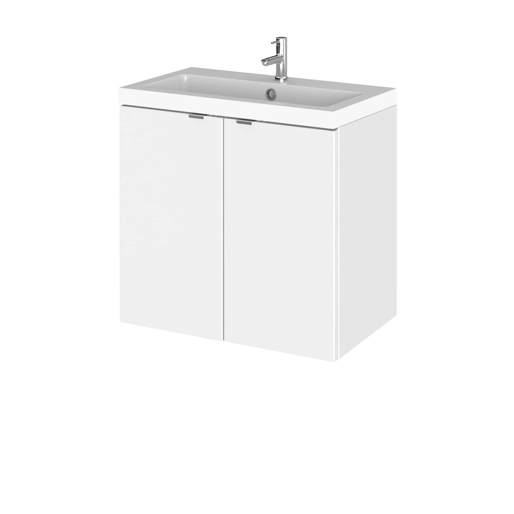 Modern white bathroom vanity with integrated sink and chrome faucet for contemporary bathroom decor. Ideal for bathrooms seeking sleek, space-saving storage solutions.