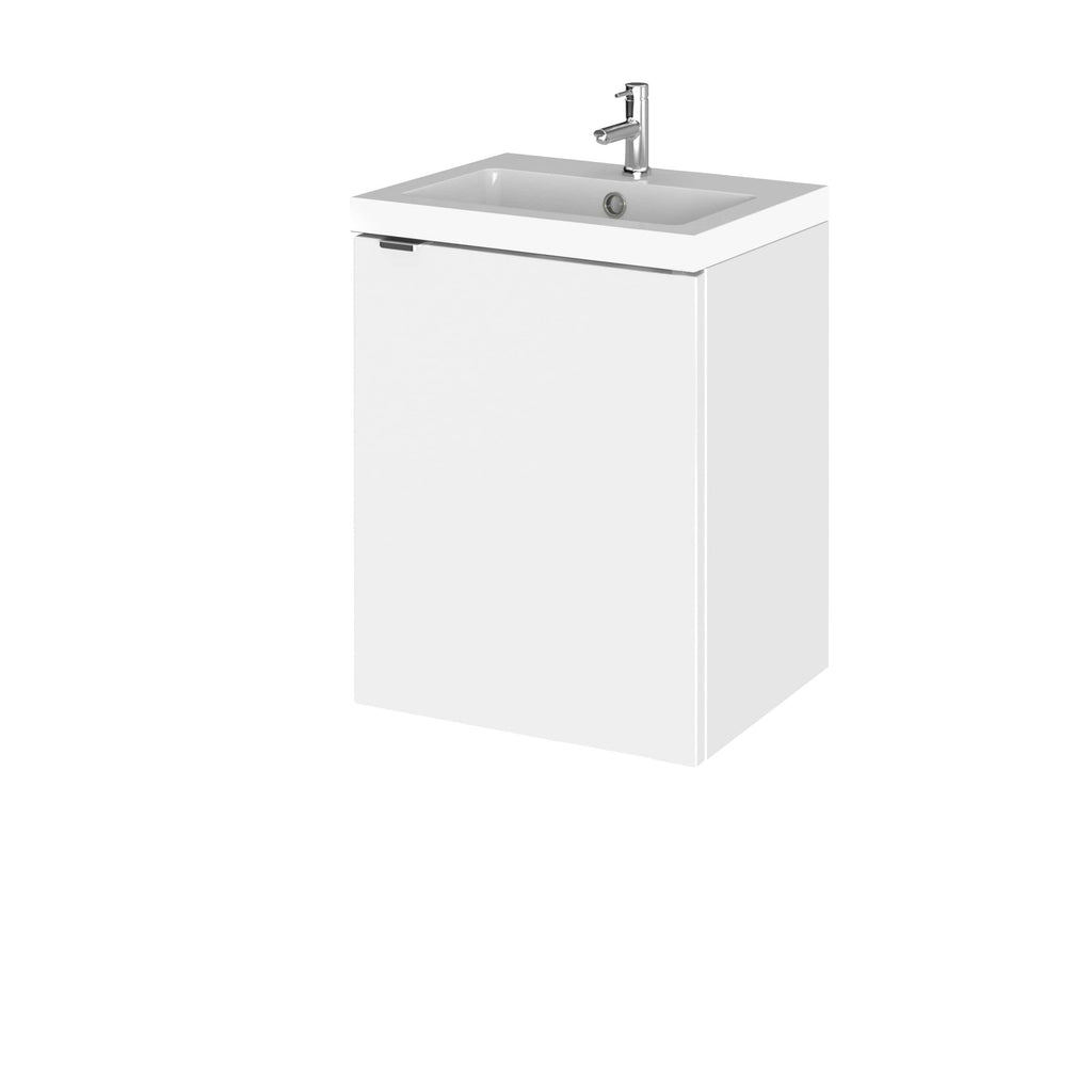Clean modern bathroom sink with integrated storage cabinet and chrome faucet, ideal for contemporary bathroom designs.