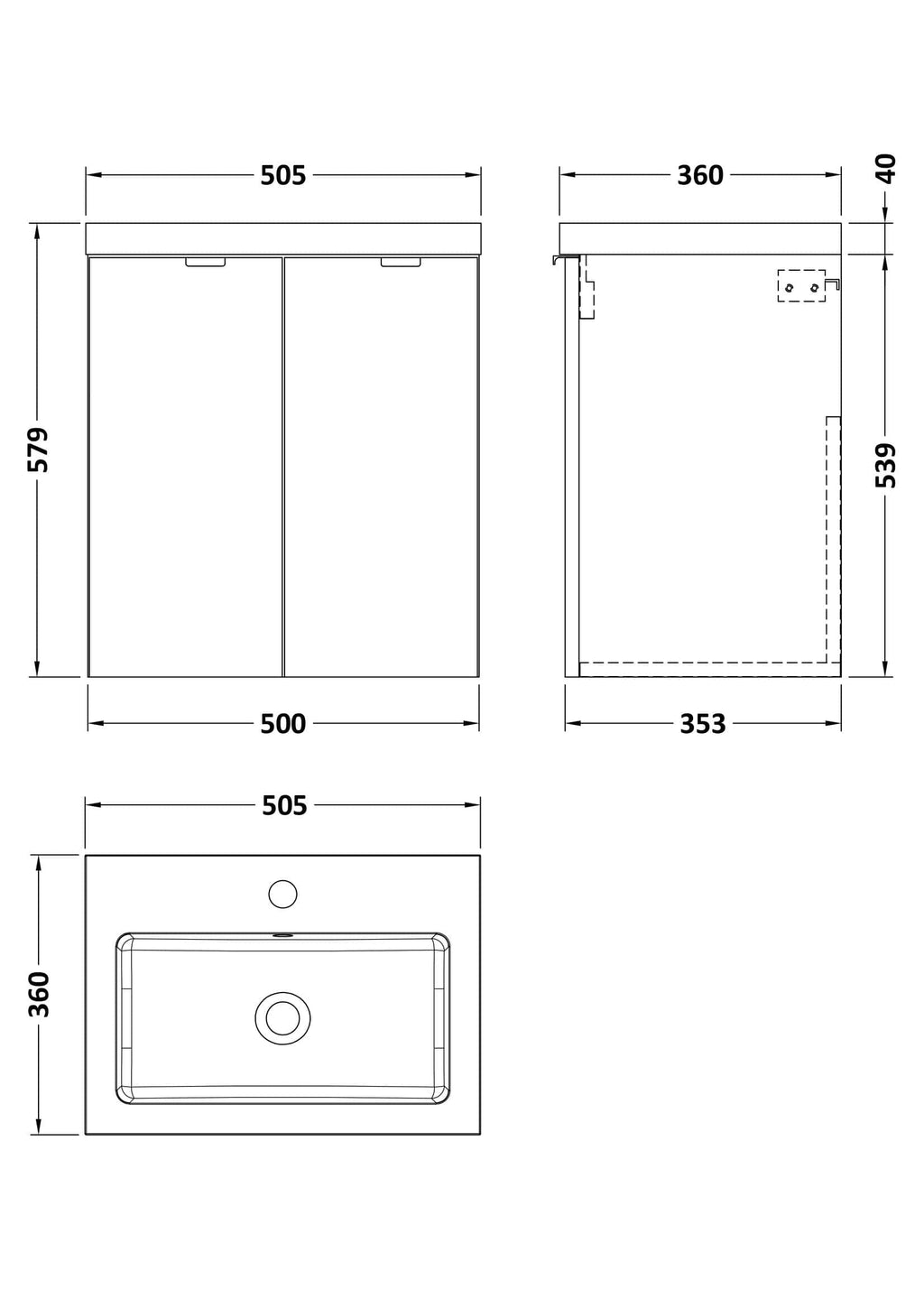 Sleek bathroom vanity with durable sink and modern storage cabinet, ideal for contemporary bathrooms, featuring precise measurements for easy installation and optimal space utilisation.