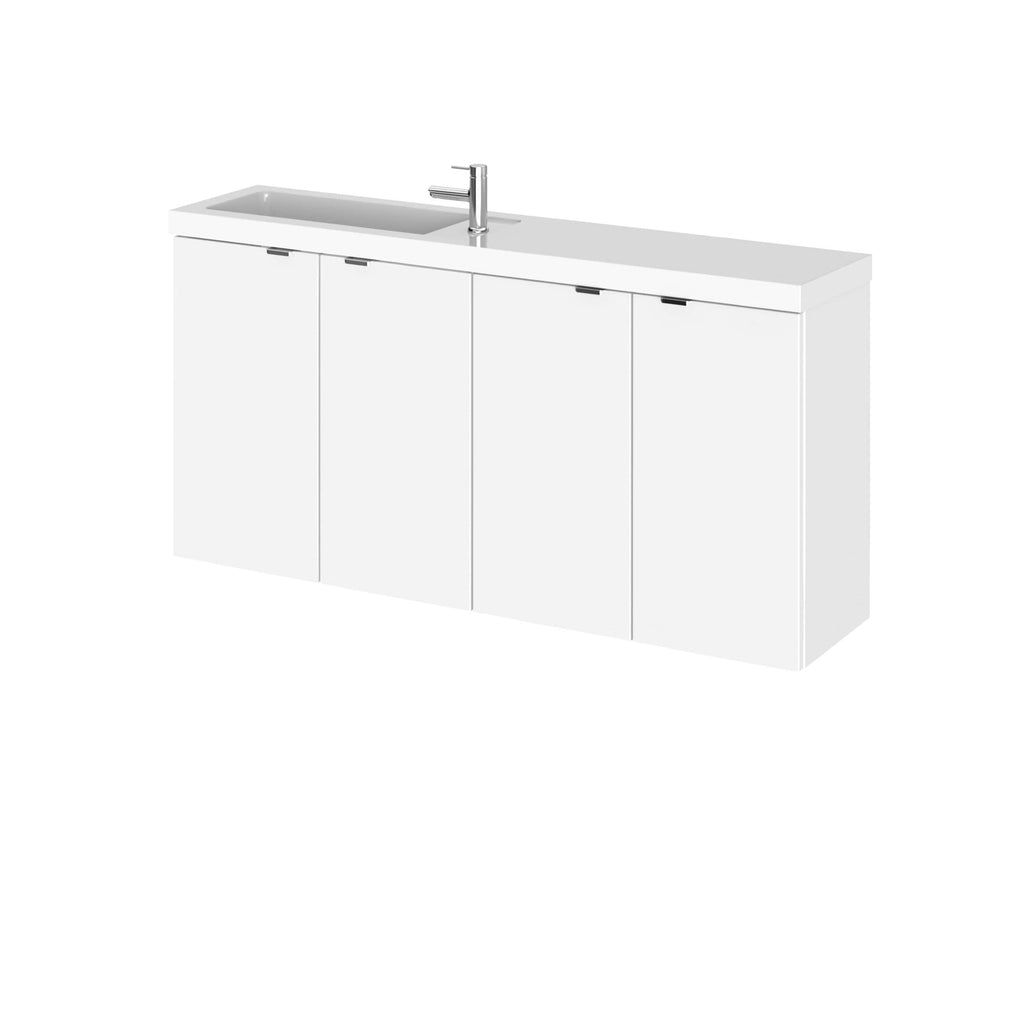 Sleek white bathroom vanity unit with integrated sink and modern chrome tap, perfect for contemporary bathroom designs and efficient space use.