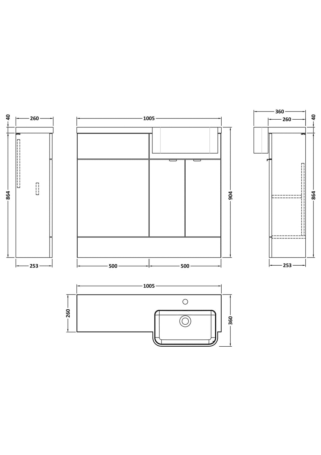 High-quality bathroom vanity unit with double doors, fitted sink, and sleek design, perfect for modern Bubly bathrooms; includes detailed measurements for custom installation.
