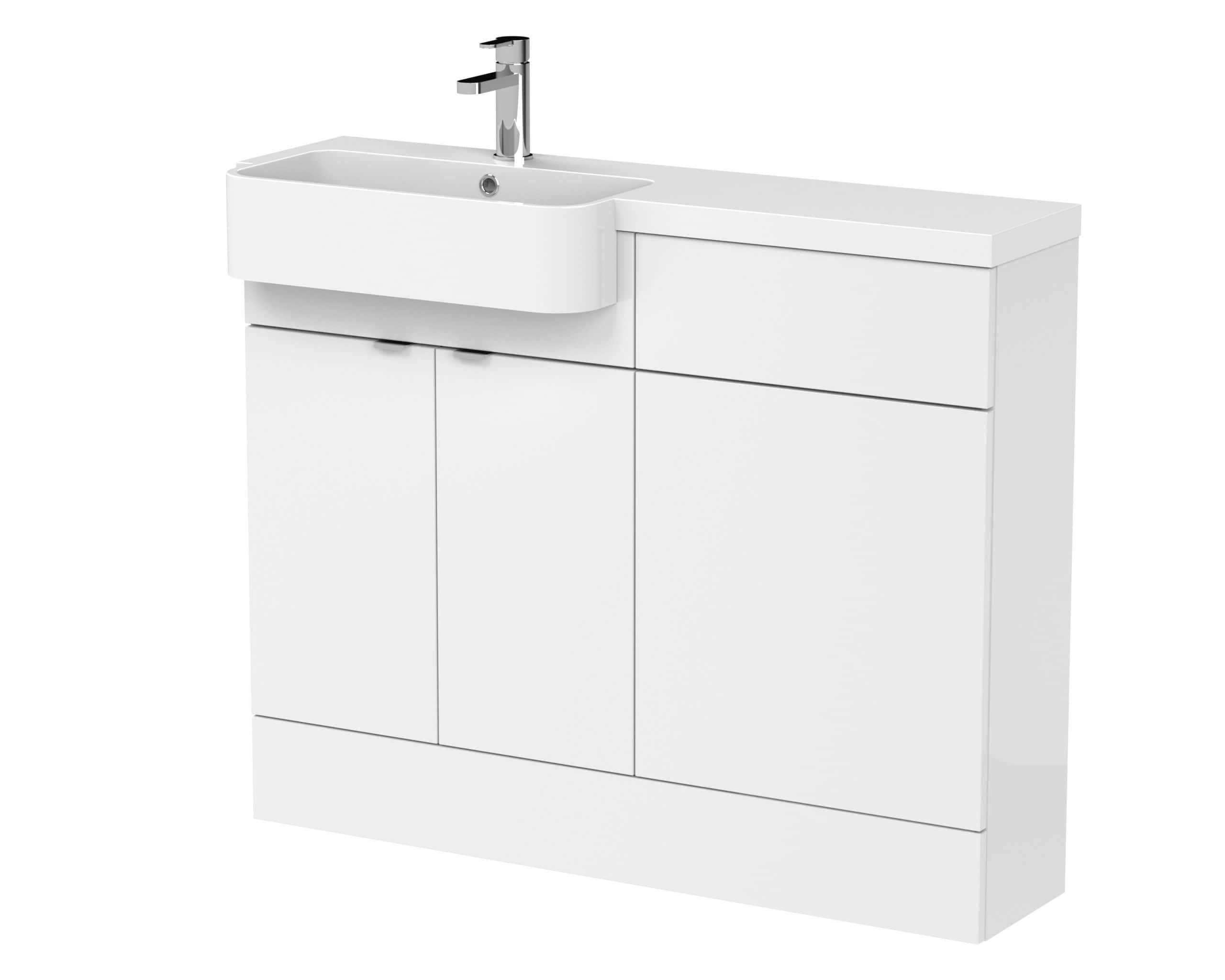 Modern white bathroom vanity with integrated sink and storage cabinet, ideal for contemporary bathrooms. Perfect for enhancing space and functionality.