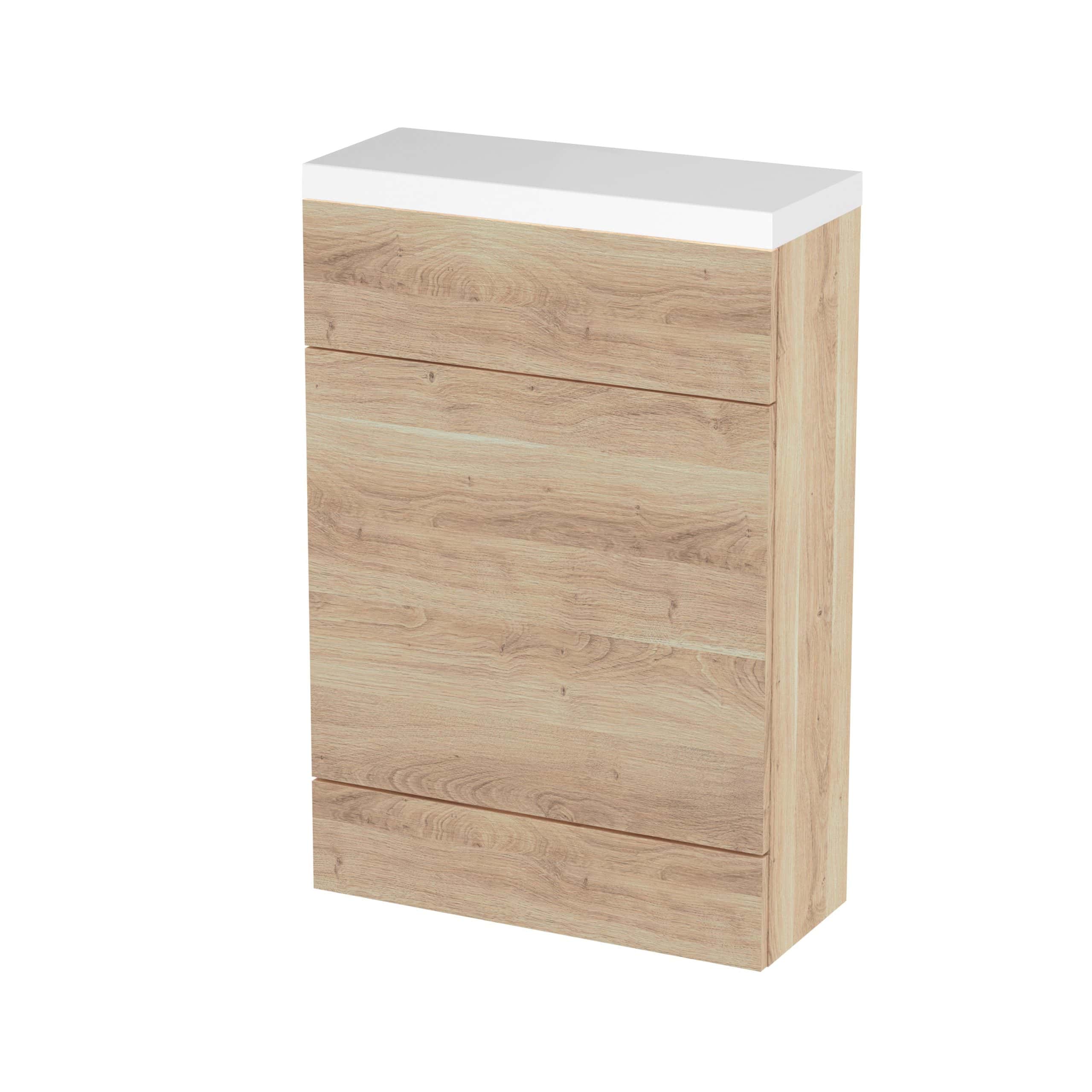 Wooden bathroom cabinet with white top, modern storage solution from Bubly Bathrooms, ideal for organising bathroom essentials efficiently.