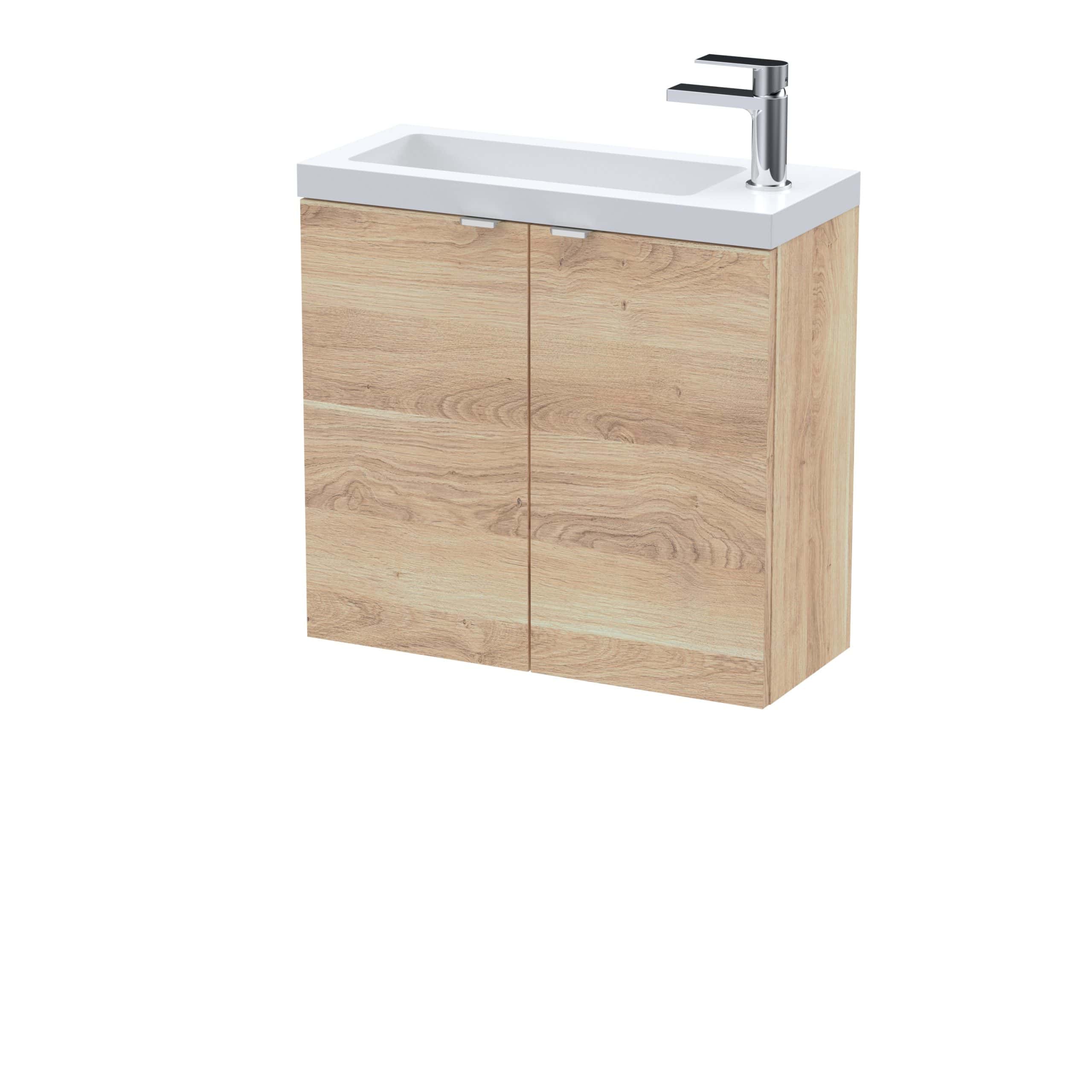 Wooden bathroom vanity with integrated sink and modern chrome faucet, ideal for stylish bathroom upgrades. Durable, contemporary design from Bubly Bathrooms.
