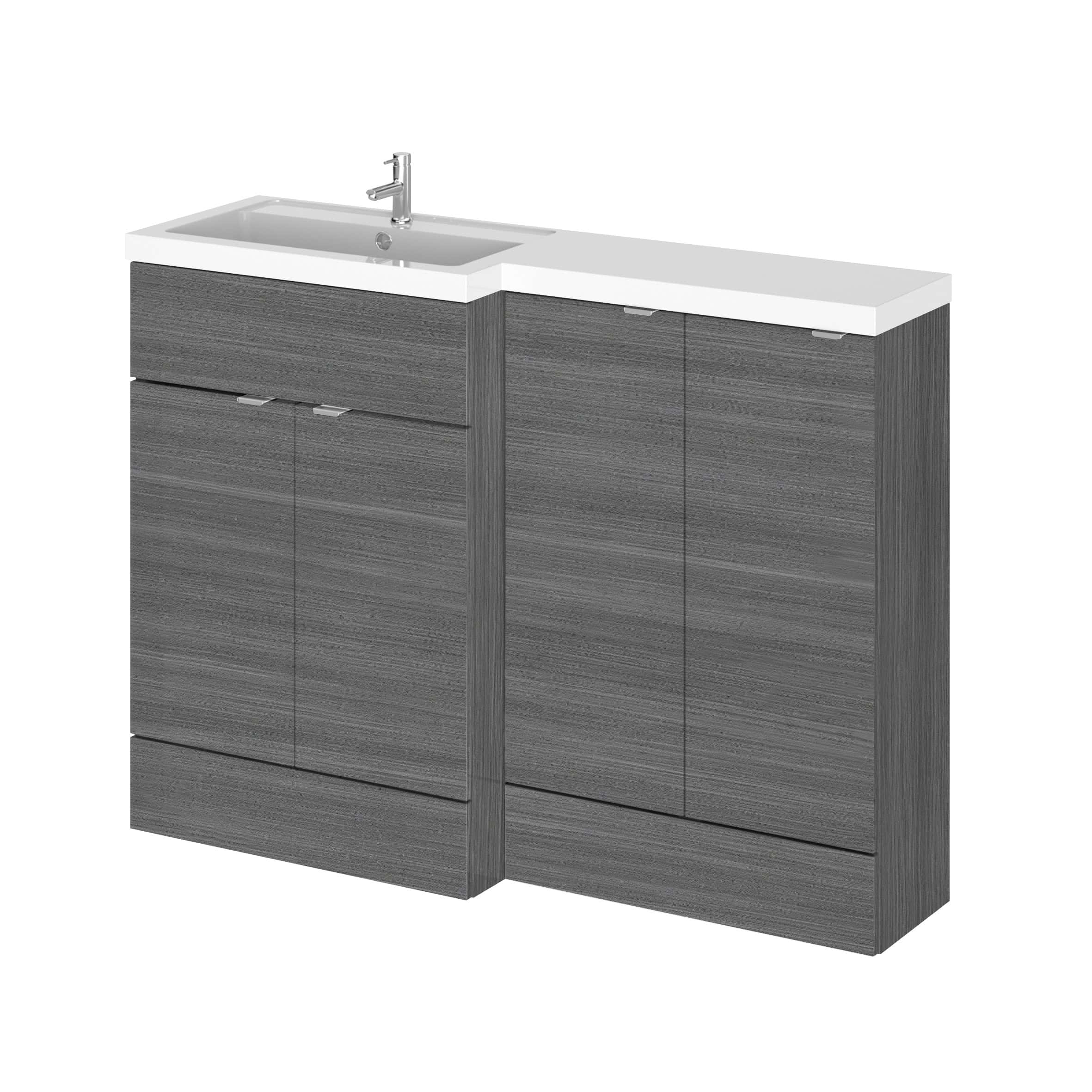 Sleek grey bathroom vanity unit with integrated sink and modern cabinetry, perfect for contemporary bathrooms, offering stylish storage solutions and durable finishes.