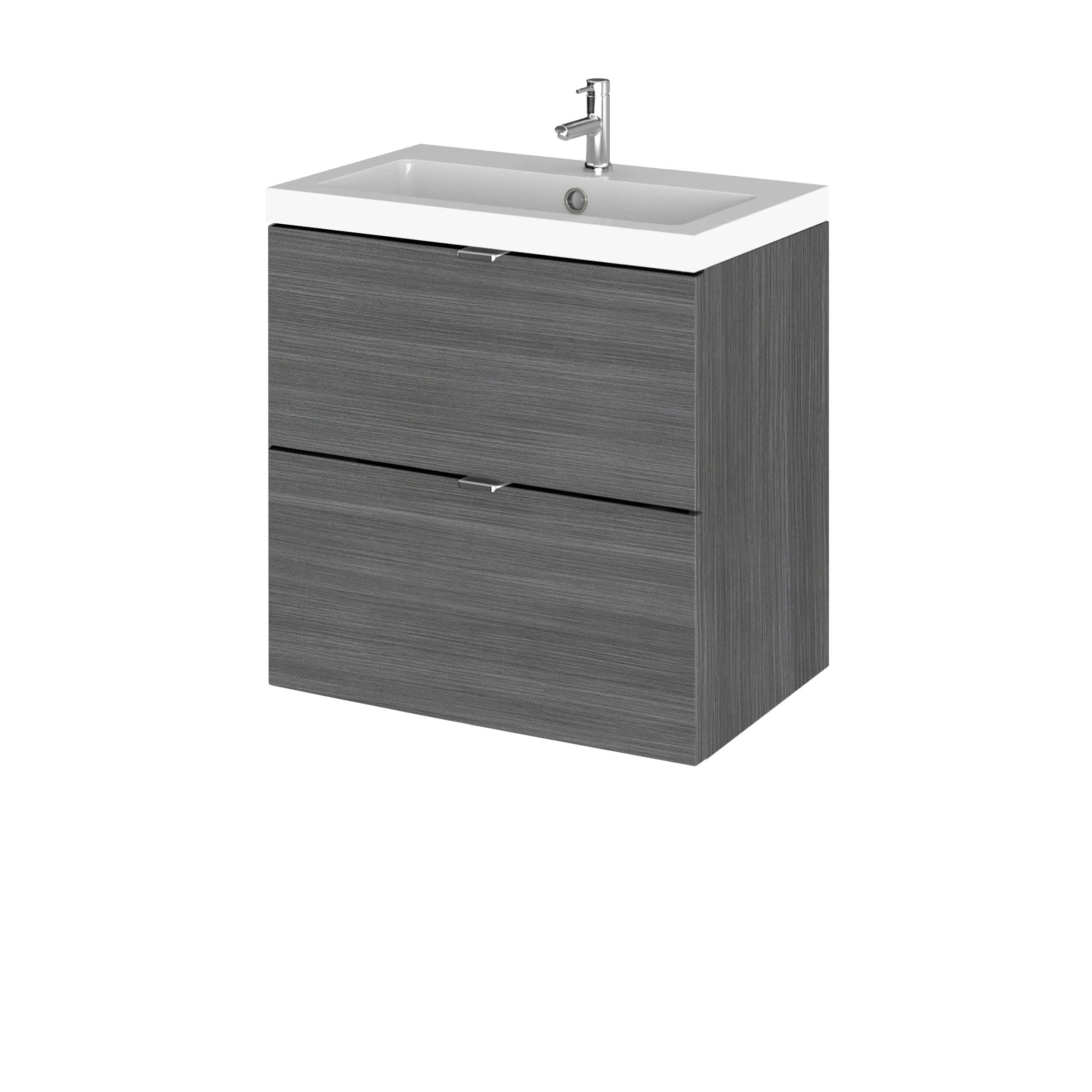 Modern grey bathroom vanity unit with integrated sink and chrome faucet, perfect for contemporary bathroom design. Durable, stylish storage solution from Bubly Bathrooms UK.