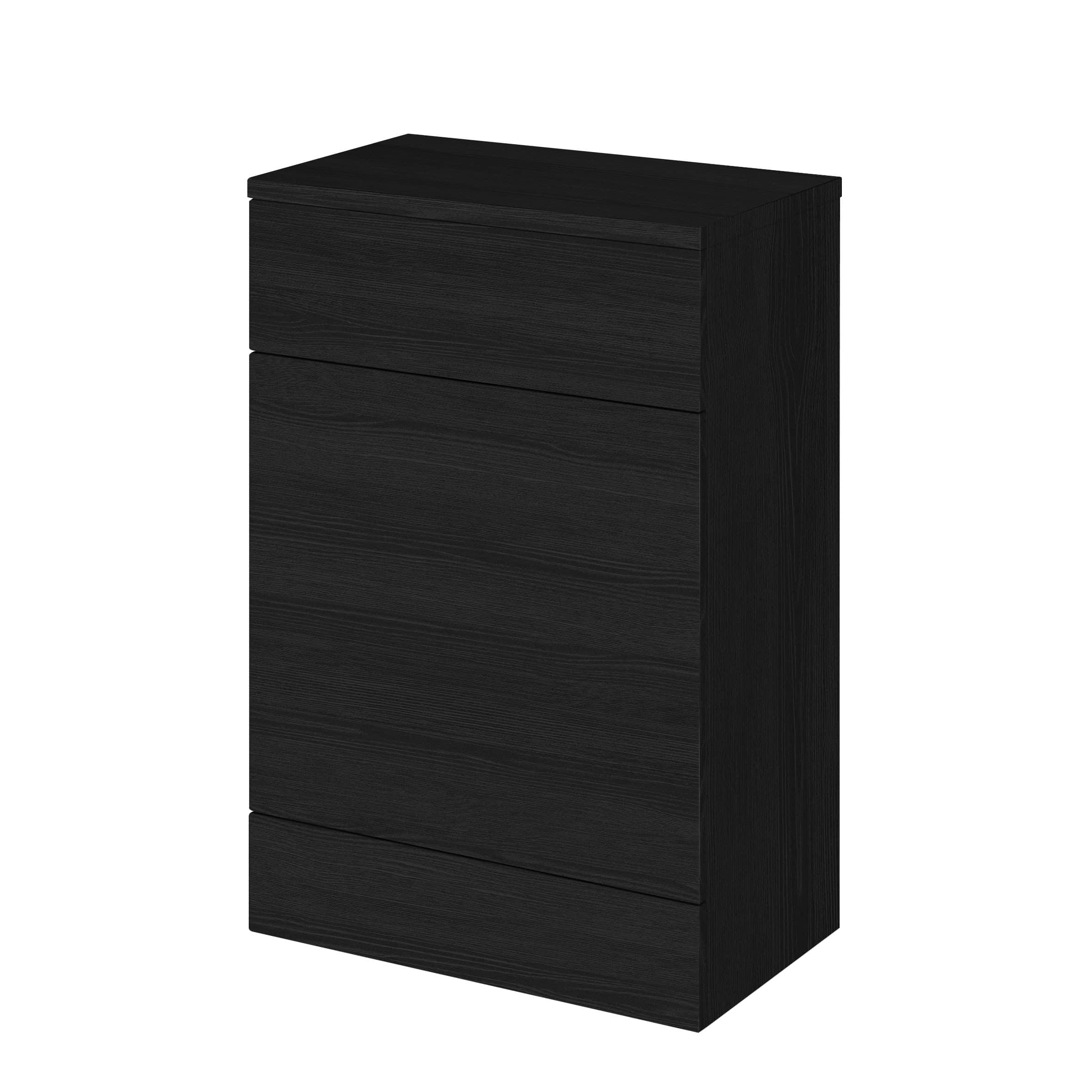 Sleek black wooden bathroom cabinet with multiple drawers, modern storage solution for organising bathroom essentials. Perfect for contemporary bathroom designs and space-saving needs.