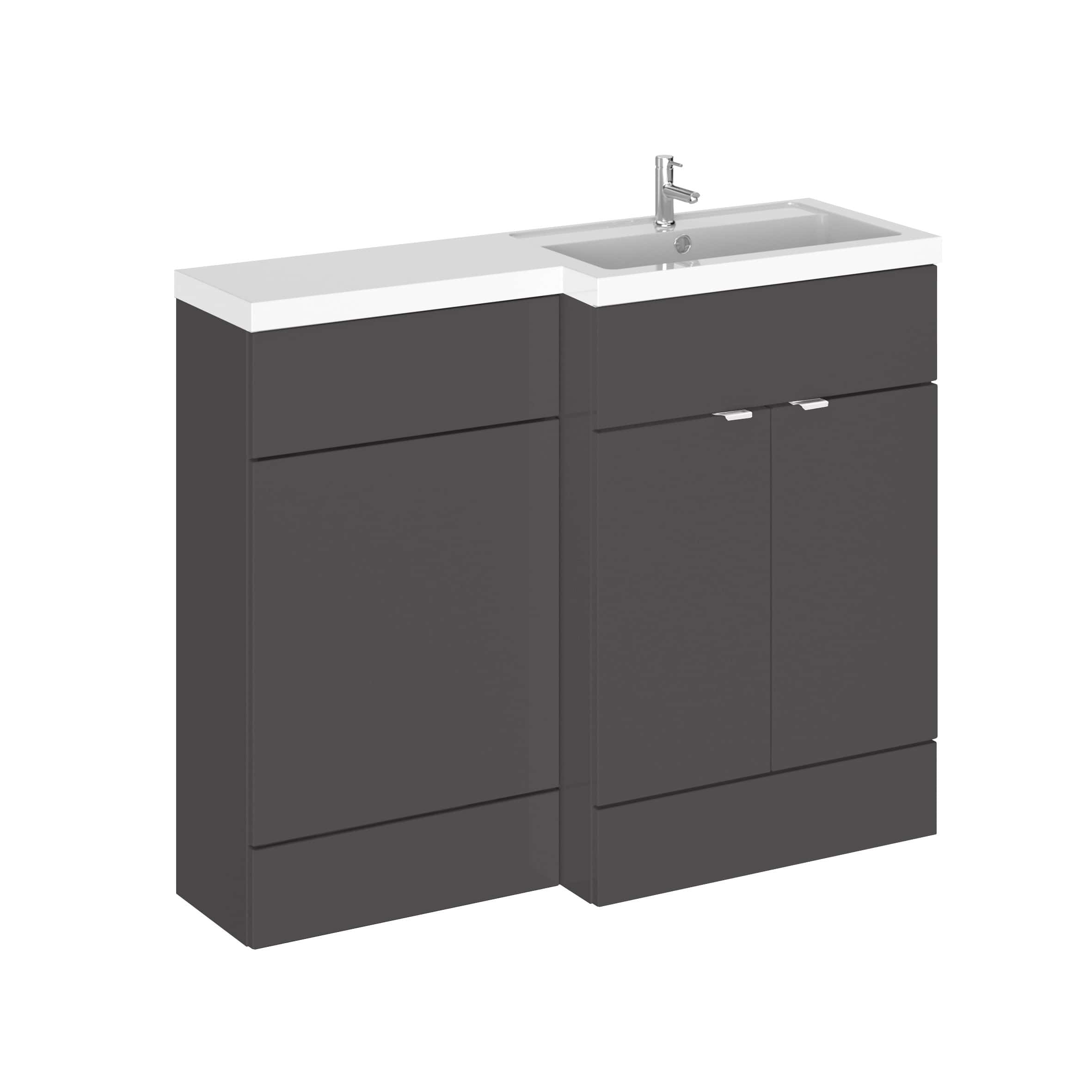 Sleek modern bathroom vanity unit with integrated sink and storage in dark matte finish, perfect for contemporary bathrooms. Durable surface and stylish design enhance bathroom functionality and aesthetics.