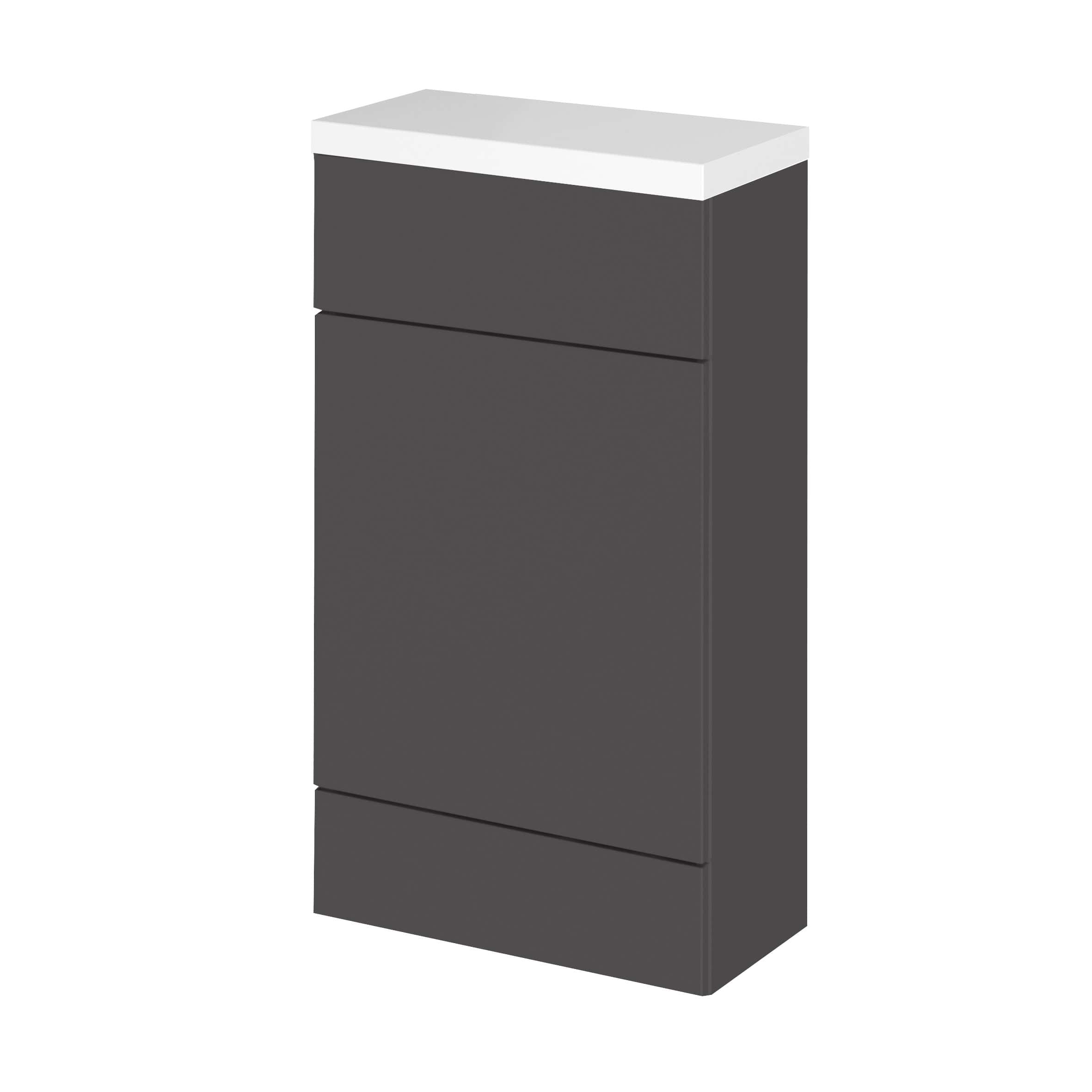 Sleek dark grey bathroom cabinet with three spacious drawers for modern bathroom storage solutions. Perfect for organising toiletries and essentials in contemporary bathrooms.