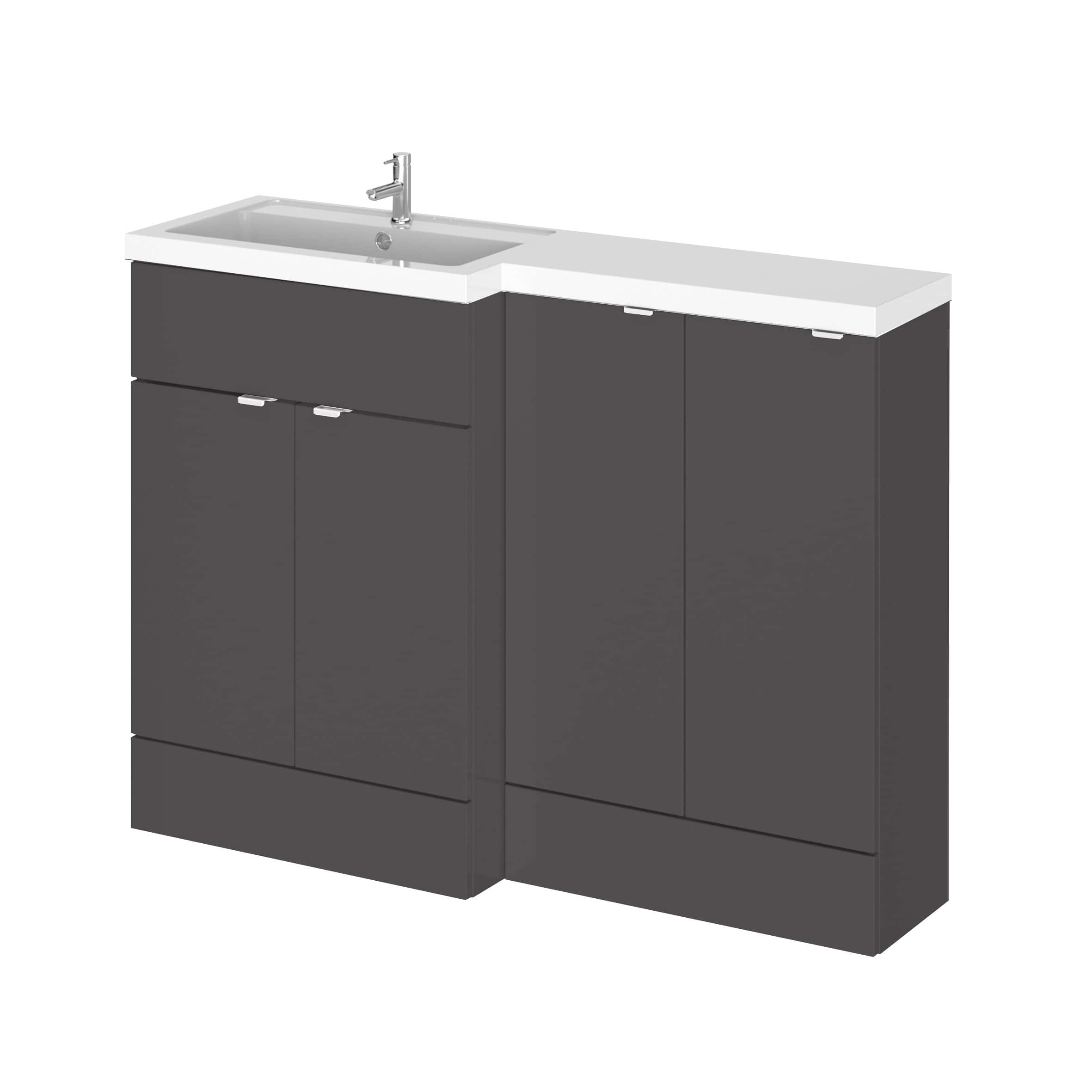 Modern grey bathroom vanity unit with a integrated sink and storage cabinets for contemporary bathroom design. High-quality materials and sleek finish for a functional and stylish space.