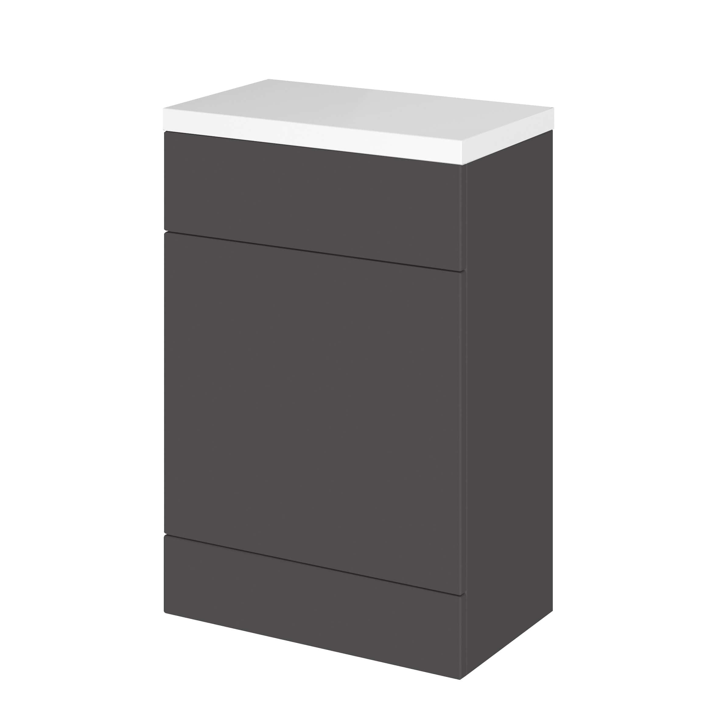 Modern grey bathroom cabinet with sleek design and ample storage space, ideal for contemporary bathroom decor. Perfect for organising essentials while enhancing bathroom aesthetics.