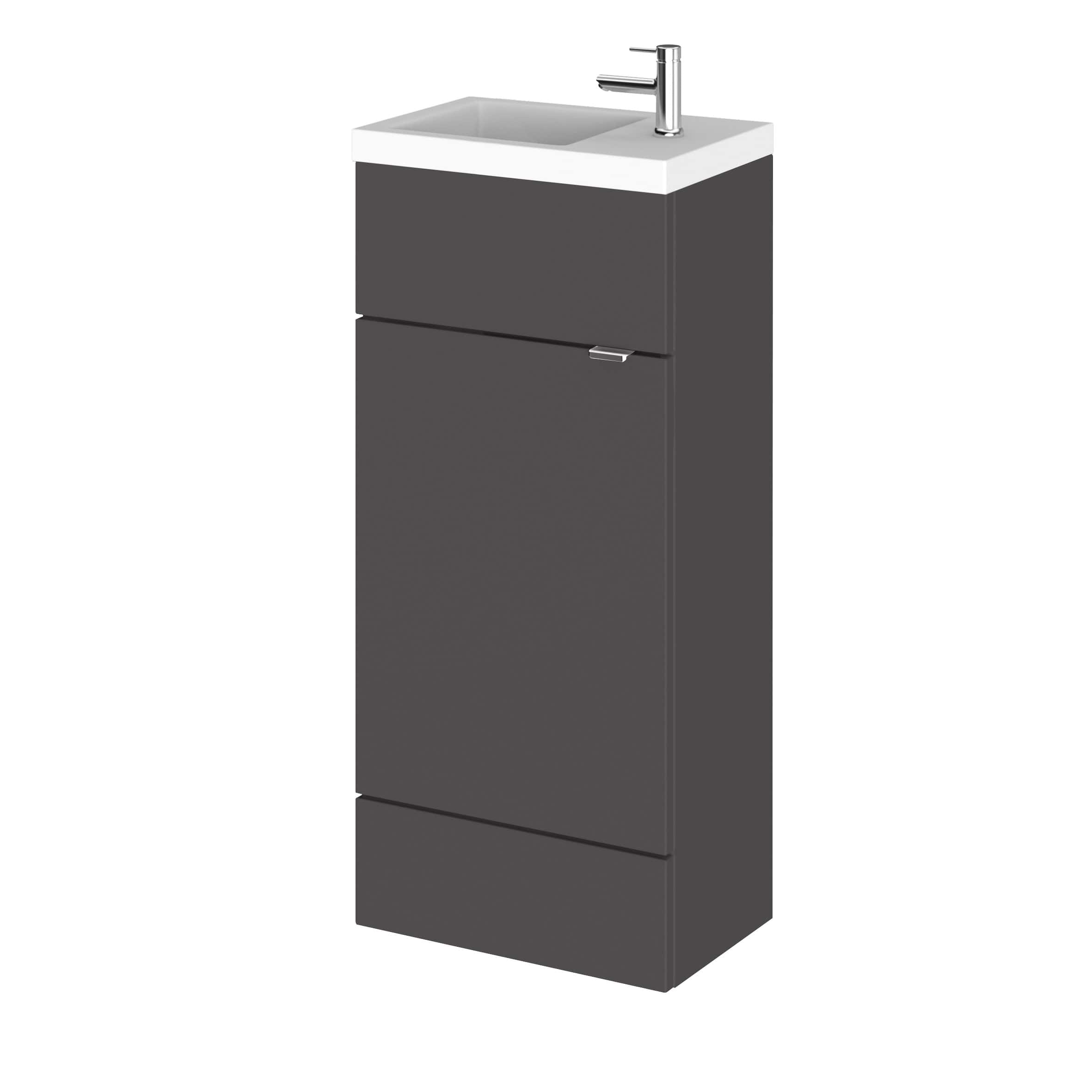 Modern bathroom vanity unit with integrated sink and sleek chrome faucet for contemporary bathroom design. Perfect for bathroom storage and style.