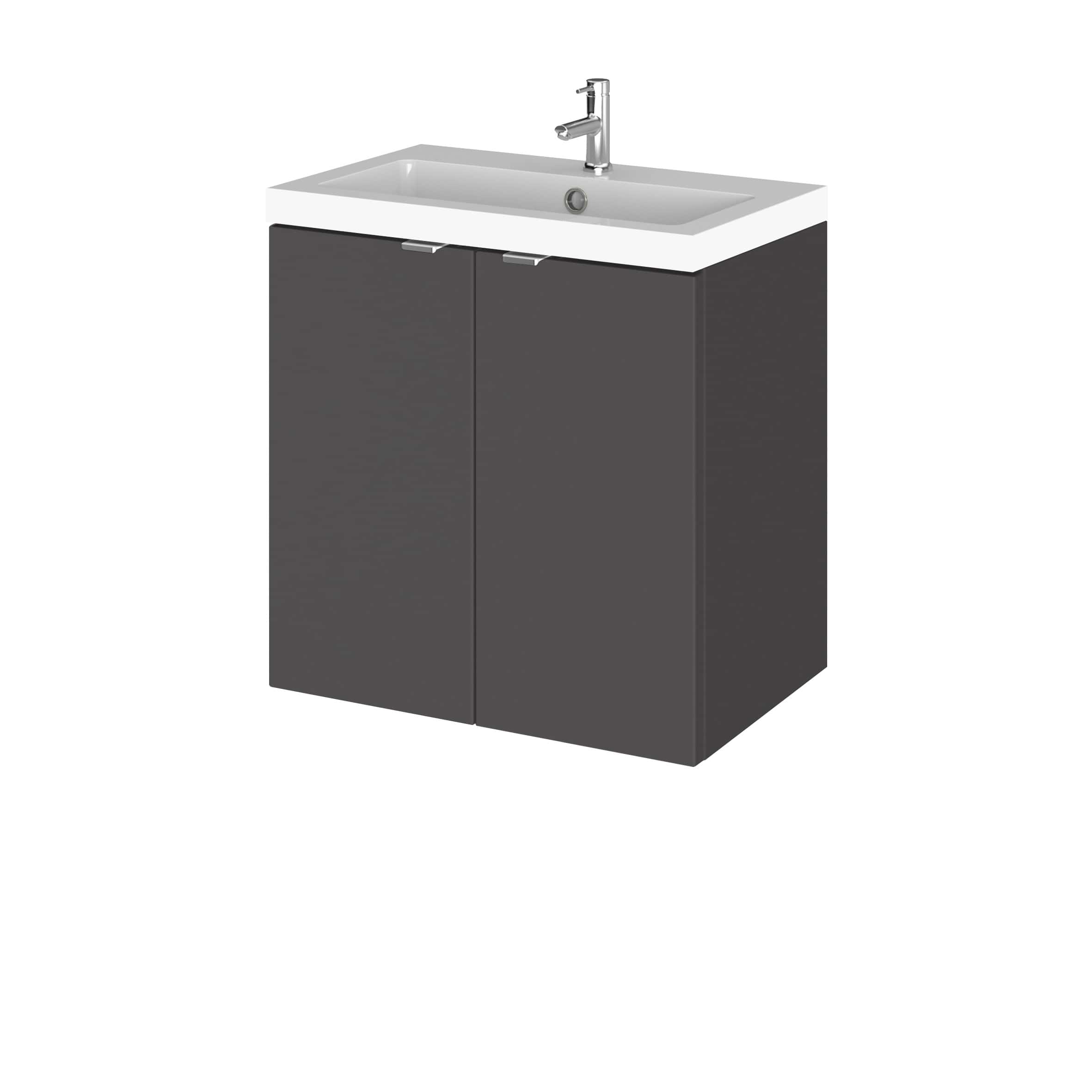 Sleek black bathroom vanity with integrated sink and modern chrome faucet, ideal for stylish bathroom fittings. Durable, space-saving design perfect for contemporary bathroom interiors.