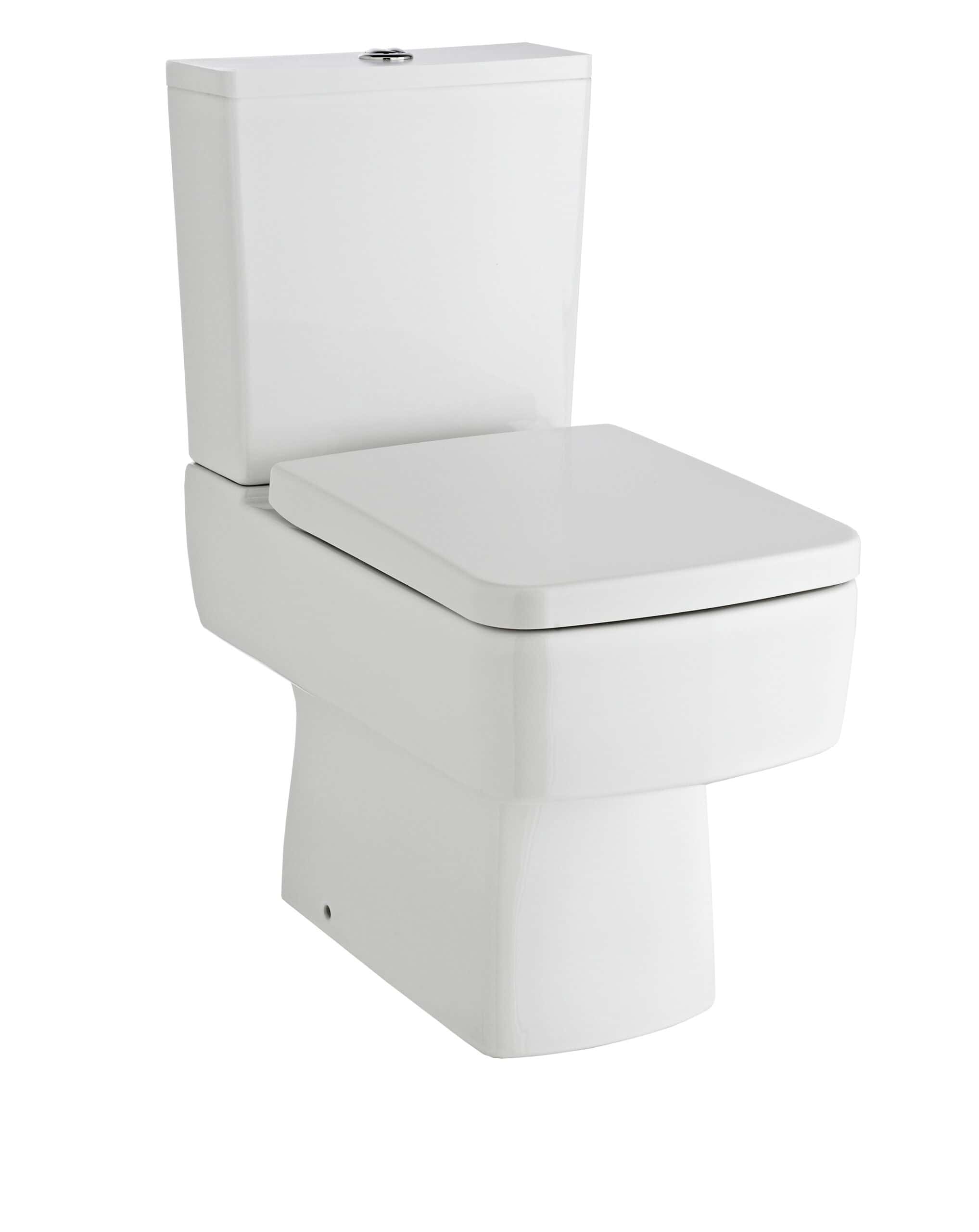 Toilet with modern design and clean white finish, perfect for contemporary bathrooms, featuring a close-coupled cistern and soft-close seat for comfort and hygiene.