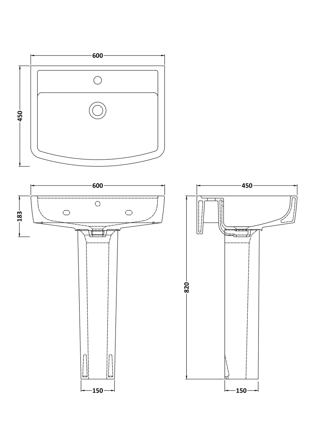 Smooth white bathroom sink with pedestal, featuring a rectangular basin, single faucet hole, and ample space for everyday use, perfect for modern Bubly bathrooms.