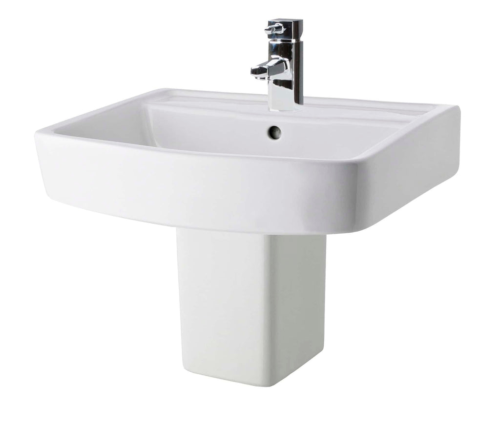Sleek white bathroom sink with modern chrome tap, ideal for contemporary bathroom designs. Easy to clean and install, perfect for enhancing your bathroom's aesthetic. Suitable for residential and commercial use.