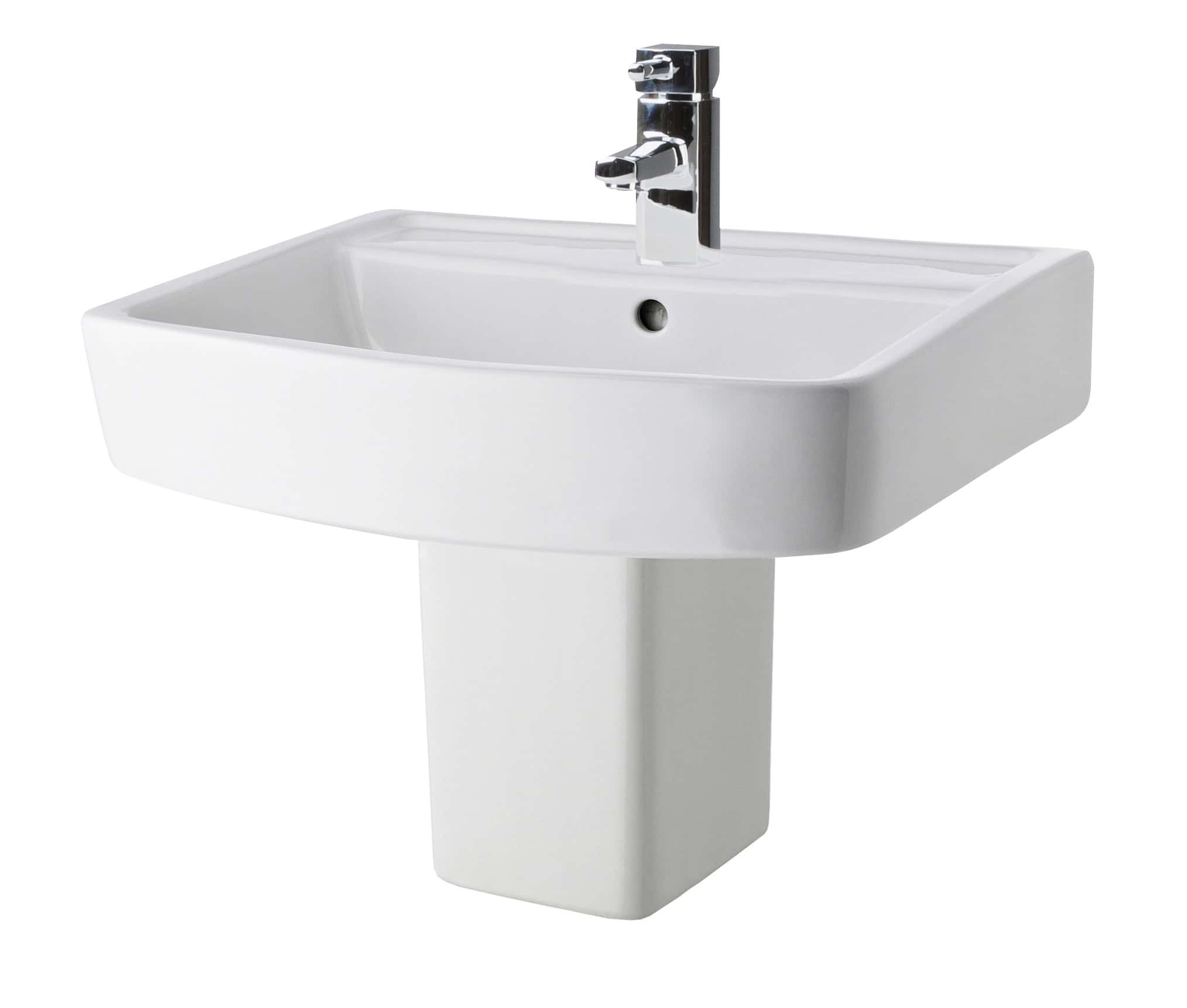 Sleek white bathroom sink with modern chrome tap, ideal for contemporary bathroom designs. Easy to clean and install, perfect for enhancing your bathroom's aesthetic. Suitable for residential and commercial use.