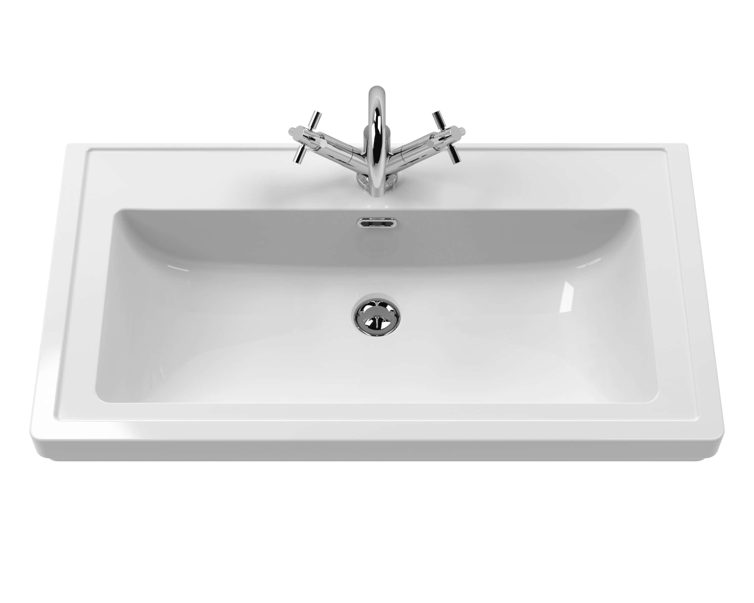 Stainless steel bathroom sink with modern chrome tap, ideal for contemporary bathroom setups.