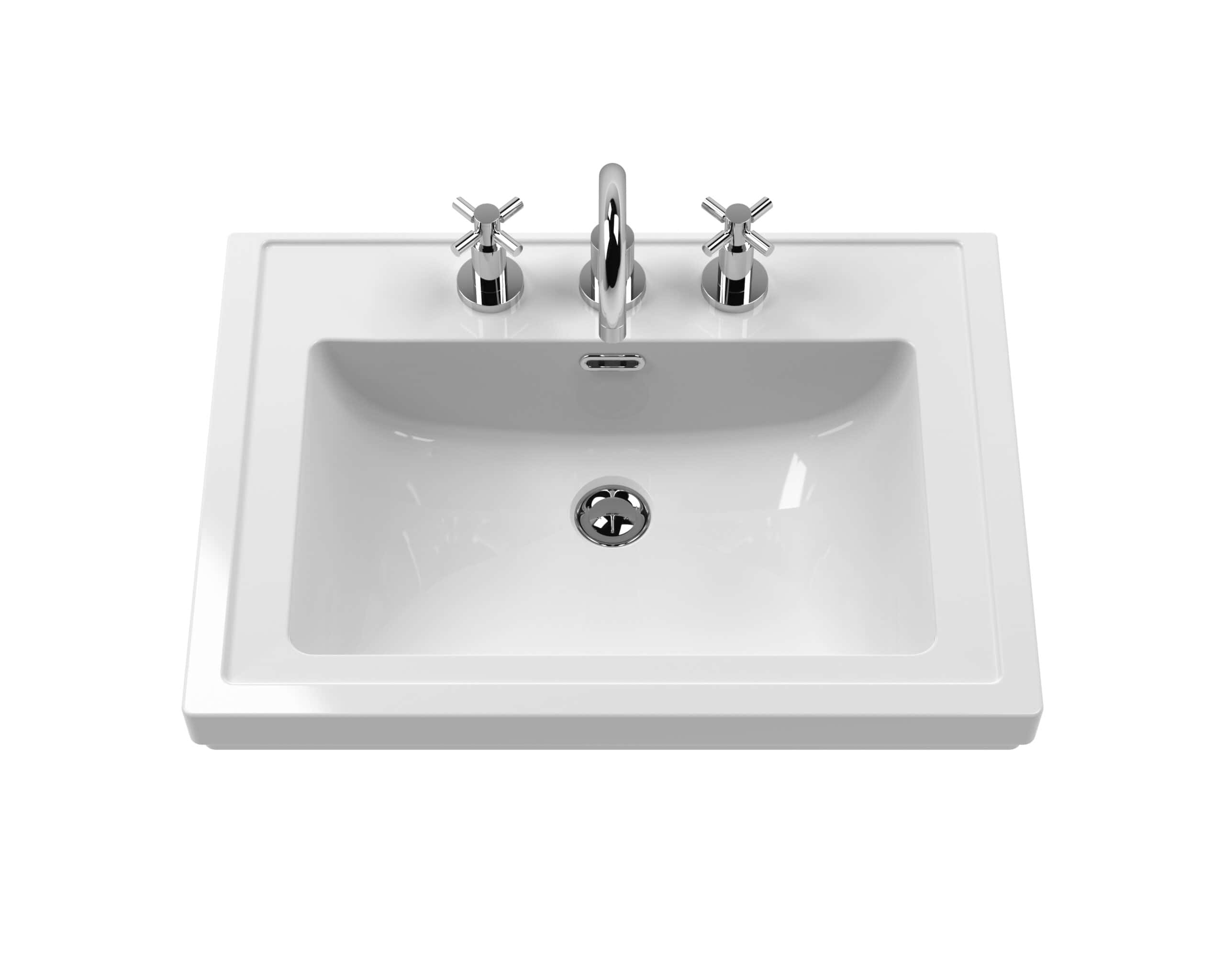 Elegant white bathroom sink with chrome taps and modern design, ideal for contemporary bathrooms. Perfect for bathroom upgrades, featuring easy installation and sleek finish.
