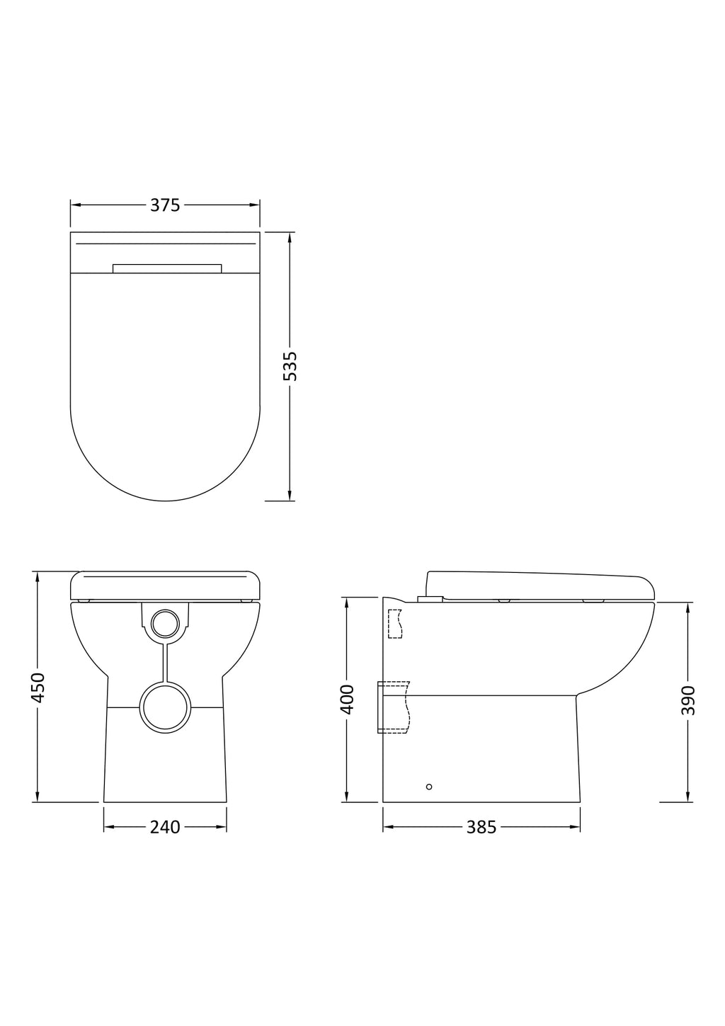 Elegant toilet design with detailed dimensions, perfect for modern bathrooms, showcasing sleek lines and space-efficient features from Bubly Bathrooms.