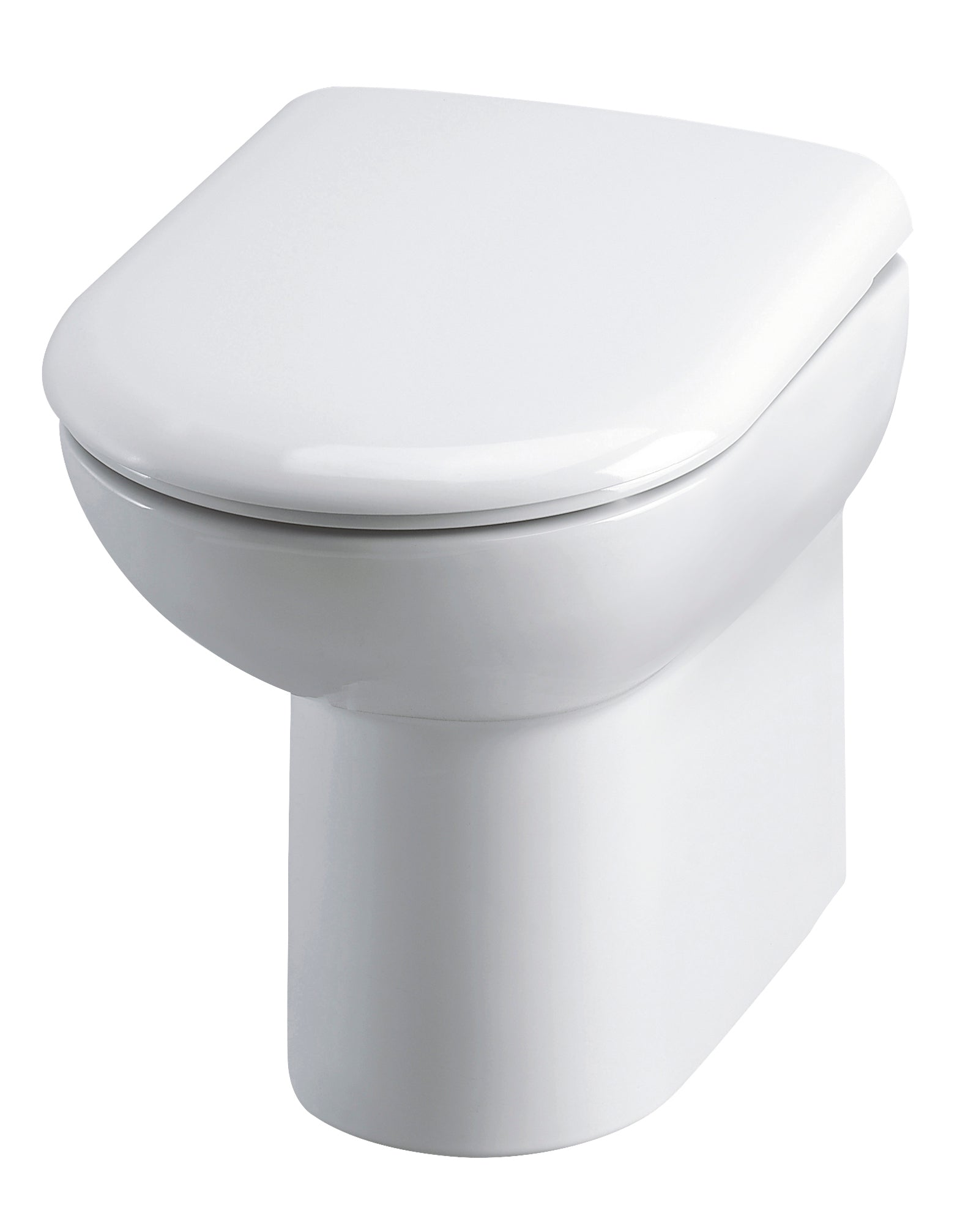 Sleek white modern toilet with soft-close lid, ideal for bathroom renovation and plumbing fitments.
