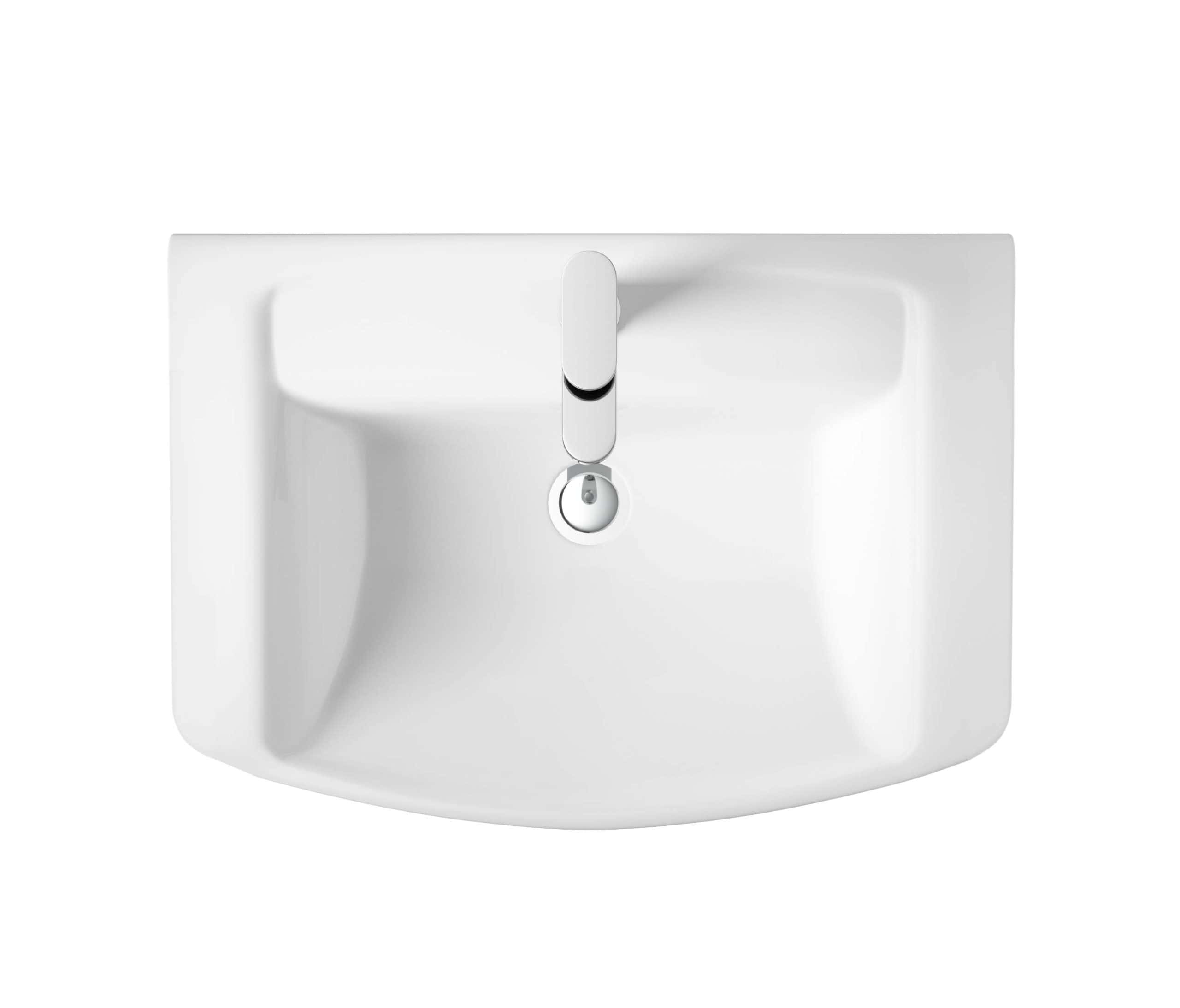 Modern white bathroom sink with sleek chrome faucet, minimalistic design, ideal for contemporary bathroom decor, easy to clean, durable ceramic, perfect for small and large bathrooms.