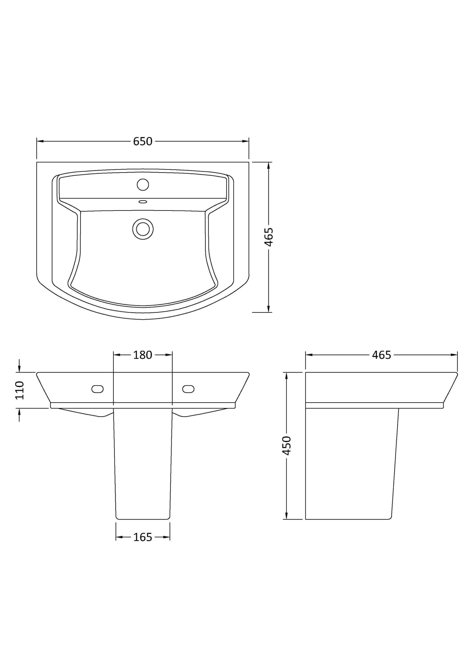 Contemporary bathroom sink design with detailed measurements, ideal for modern bathroom renovations, featuring a spacious basin and sleek profile for stylish functionality.