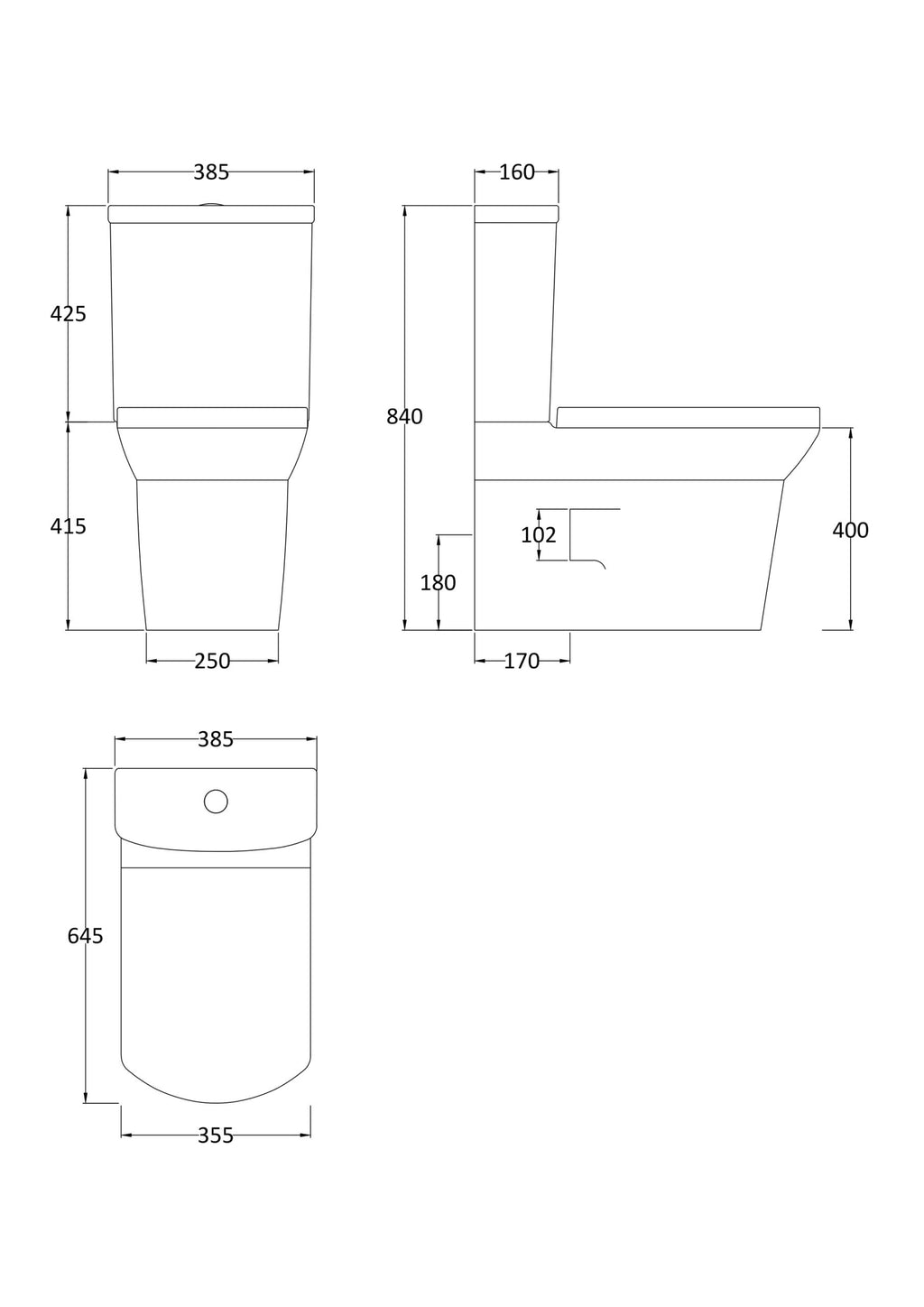 Sleek modern bathroom toilet with detailed technical drawing, ideal for contemporary bathroom design, featuring dimensions and clean lines for optimal space utilisation.