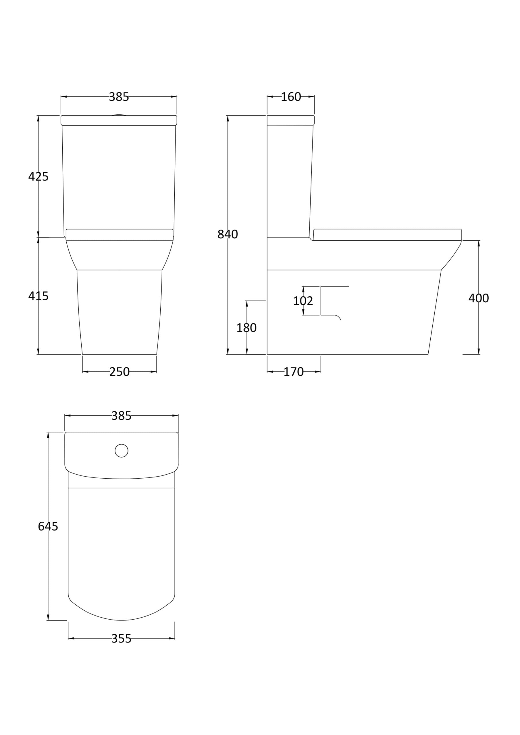 Sleek modern bathroom toilet with detailed technical drawing, ideal for contemporary bathroom design, featuring dimensions and clean lines for optimal space utilisation.