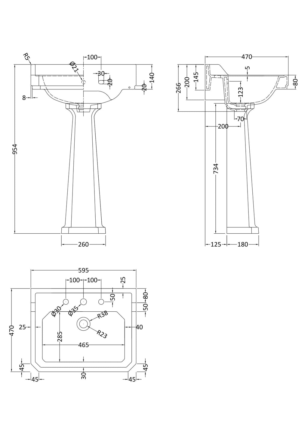 Highly detailed technical drawing of a bathroom sink with measurements, specifications, and installation details for Bubly Bathrooms.