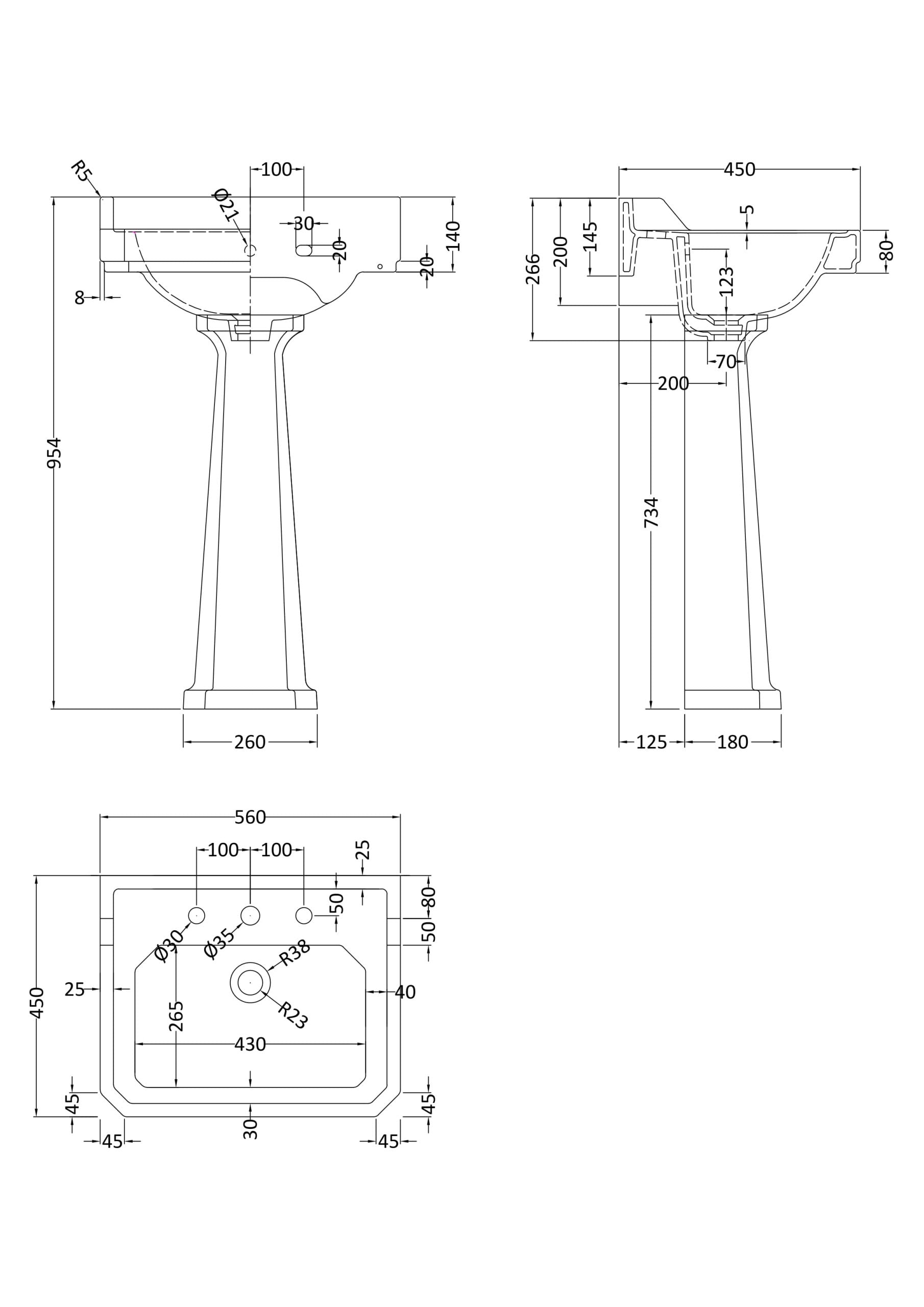 Modern bathroom sink with detailed technical drawing, showcasing dimensions and installation specifications for high-quality Bubly Bathrooms fixtures.