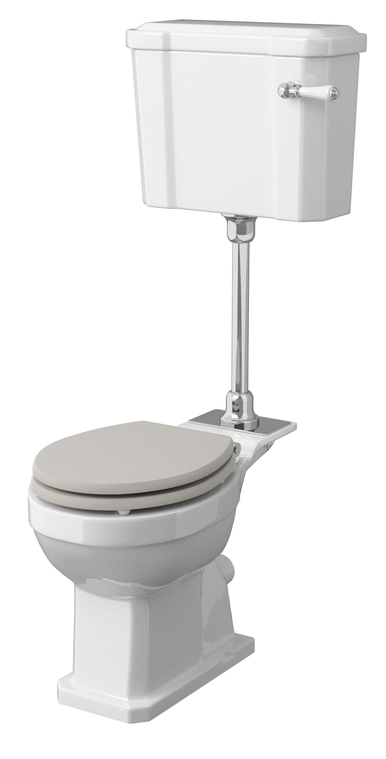 Toilet with high-level cistern, suitable for modern bathroom renovations, combining functionality and classic design for effective waste management.
