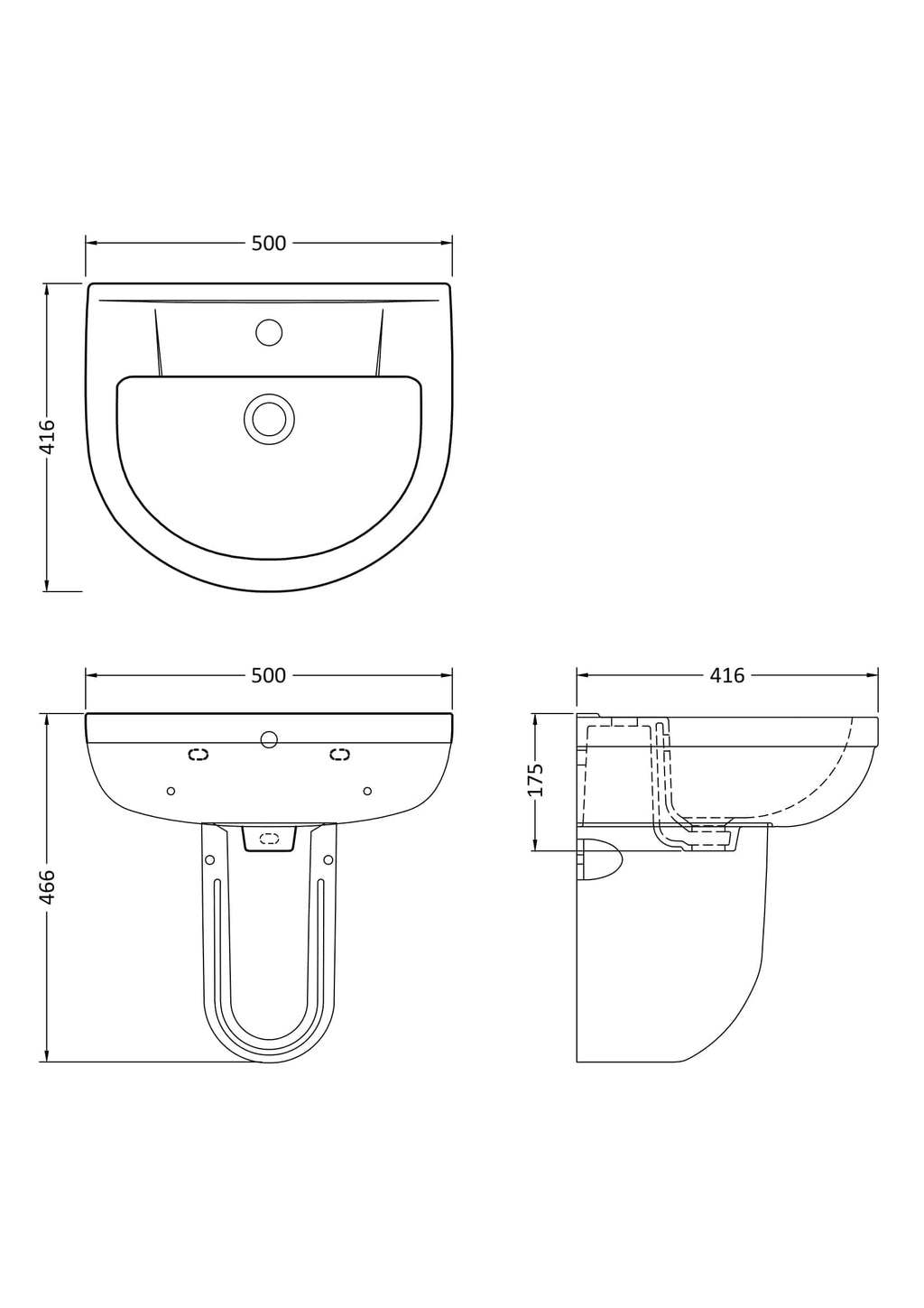Modern wall-mounted bathroom sink with clean lines and ample space, ideal for contemporary Bubly bathrooms, featuring precise measurements for easy installation and styling.