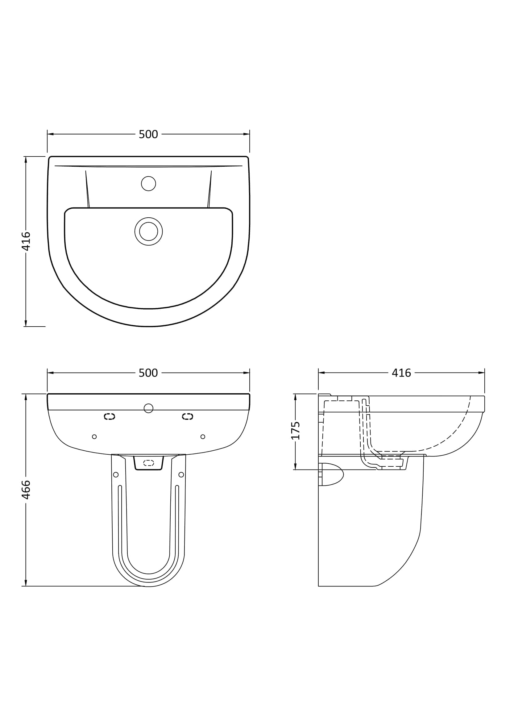 Modern wall-mounted bathroom sink with clean lines and ample space, ideal for contemporary Bubly bathrooms, featuring precise measurements for easy installation and styling.