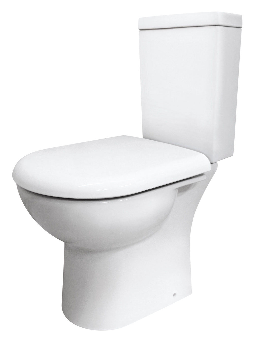 Sleek white toilet with modern design, ideal for contemporary bathroom upgrades and installing in bathrooms, washrooms, or en-suite spaces.