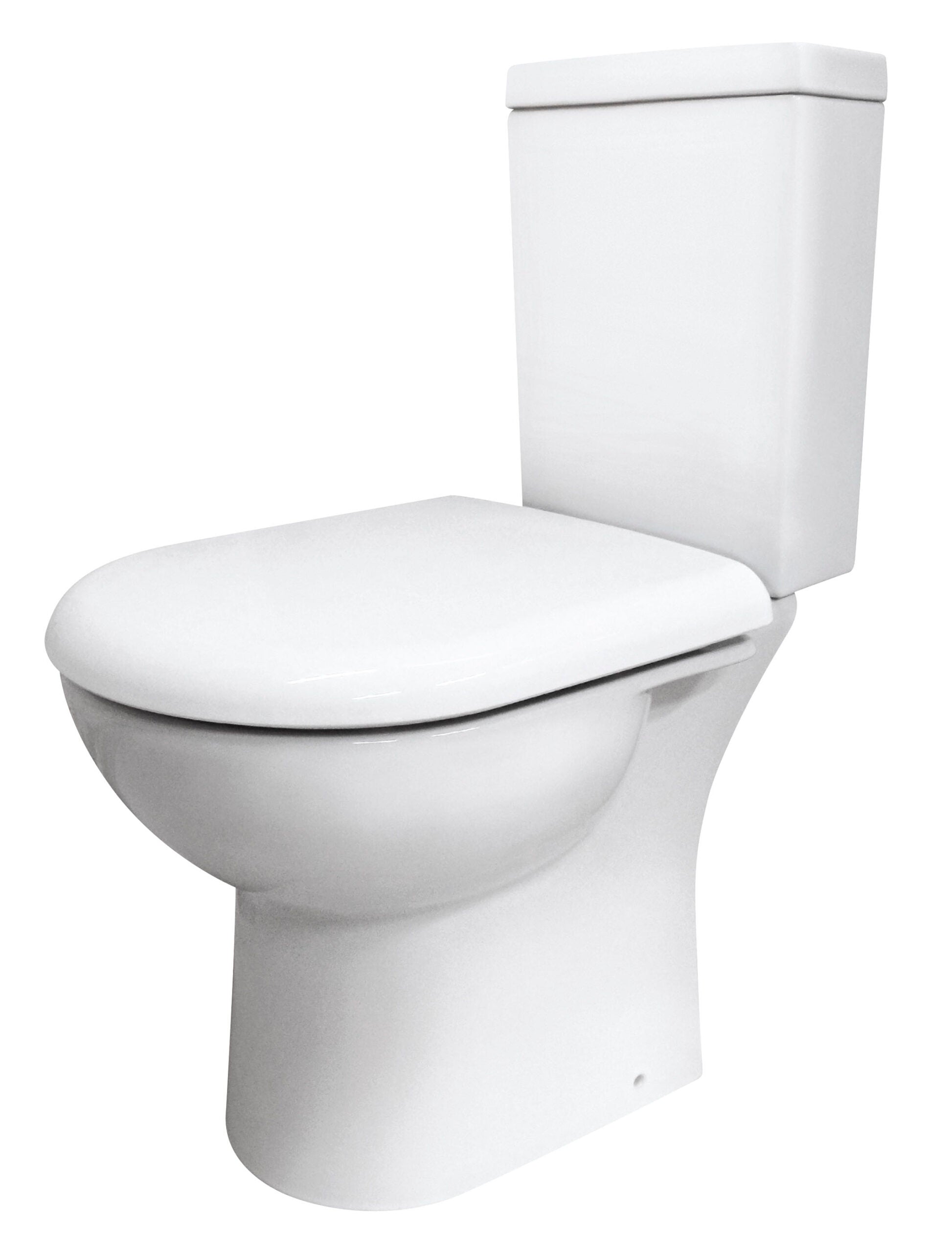 Sleek white toilet with modern design, ideal for contemporary bathroom upgrades and installing in bathrooms, washrooms, or en-suite spaces.