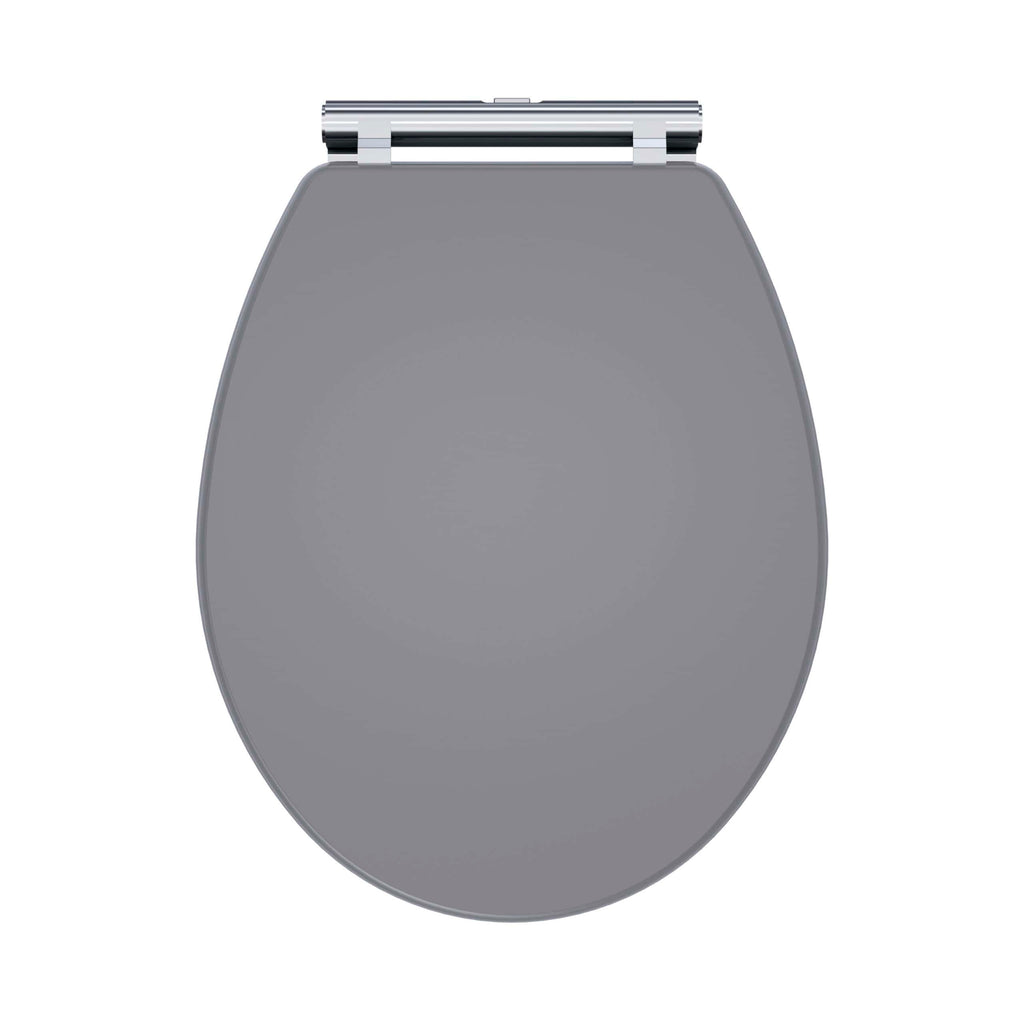 Sleek grey toilet seat with modern design, ideal for contemporary bathrooms, offering comfort and durability for everyday use.