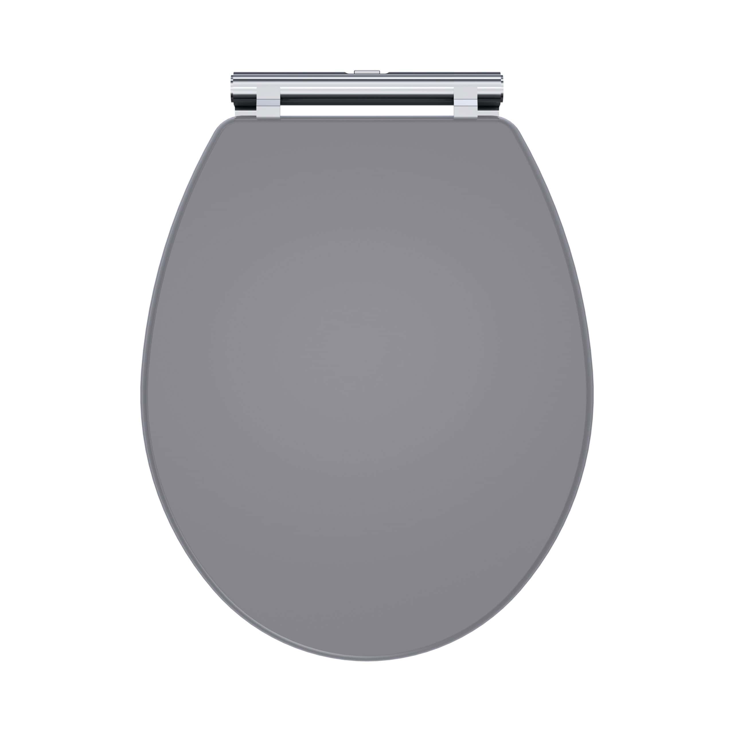 Sleek grey toilet seat with modern design, ideal for contemporary bathrooms, offering comfort and durability for everyday use.