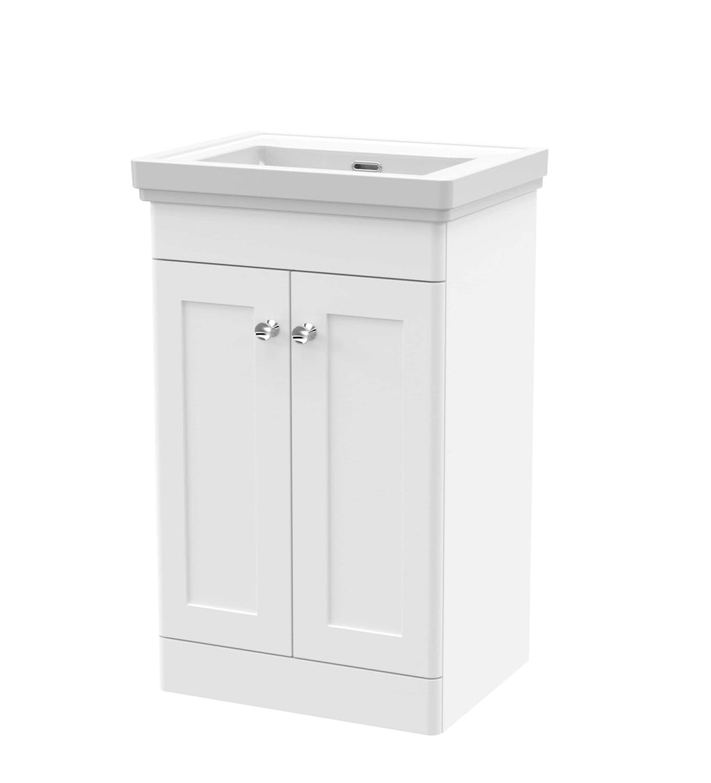 Bright white bathroom vanity unit with integrated sink, ideal for modern bathroom renovations and storage solutions. Crafted with durable materials for long-lasting use in contemporary bathrooms.
