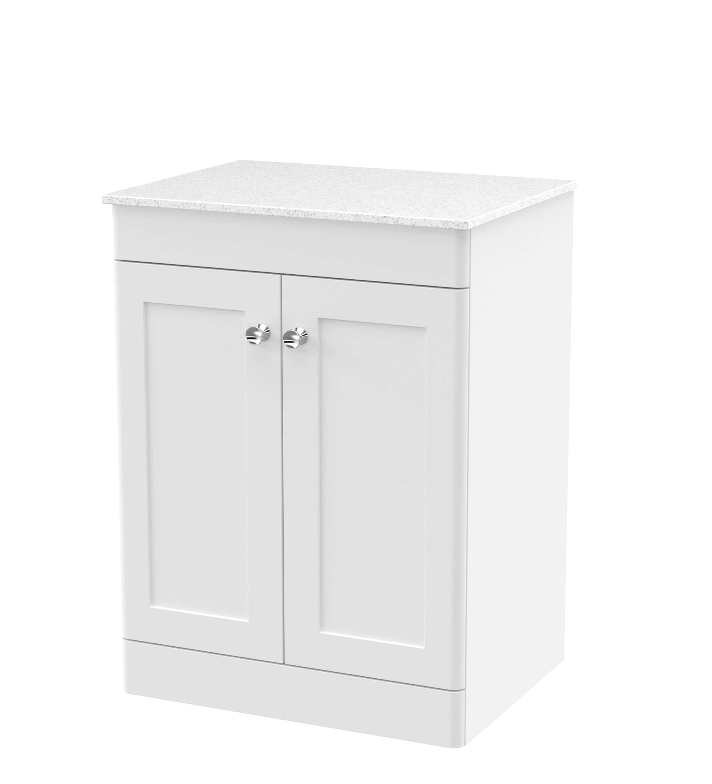 White bathroom cabinet with granite worktop for modern bathroom storage solutions. Durable finish and sleek design ideal for organising bathroom essentials and enhancing your bathroom decor.