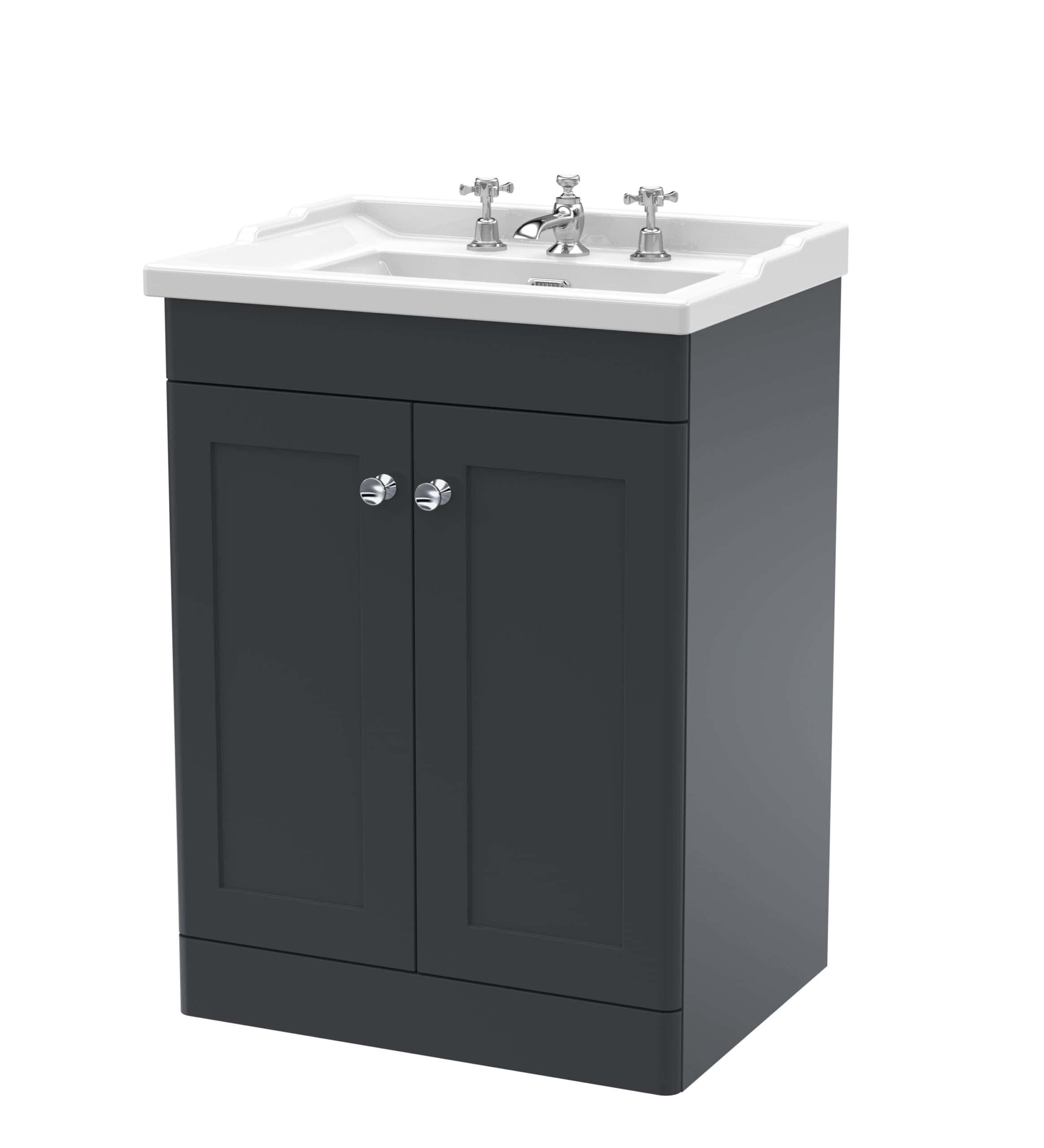 Polished bathroom vanity with ceramic sink and chrome taps, perfect for modern bathrooms. Stylish and functional bathroom furniture from Bubly Bathrooms UK.