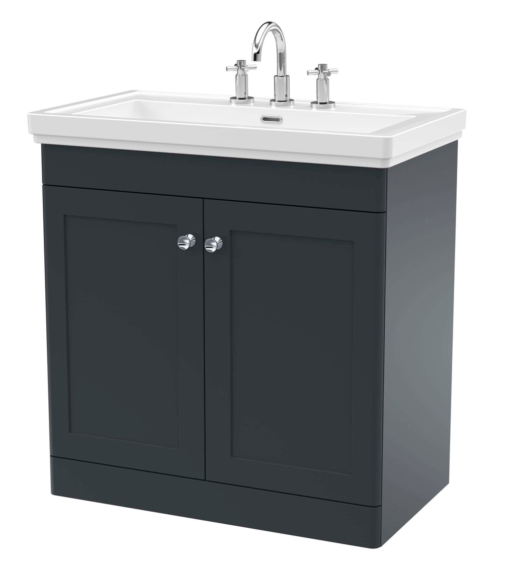 Modern black bathroom vanity with white ceramic sink and chrome fixtures, ideal for contemporary bathroom renovation and bathroom furniture. Suitable for stylish bathroom designs.