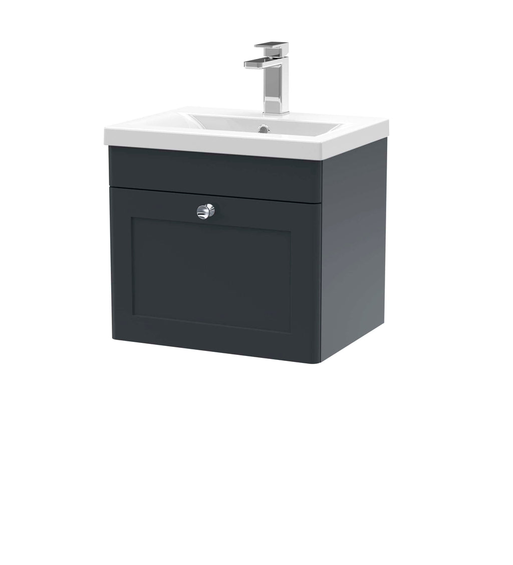Modern bathroom sink and vanity unit with sleek black finish and chrome handle, perfect for contemporary bathrooms and home upgrades.