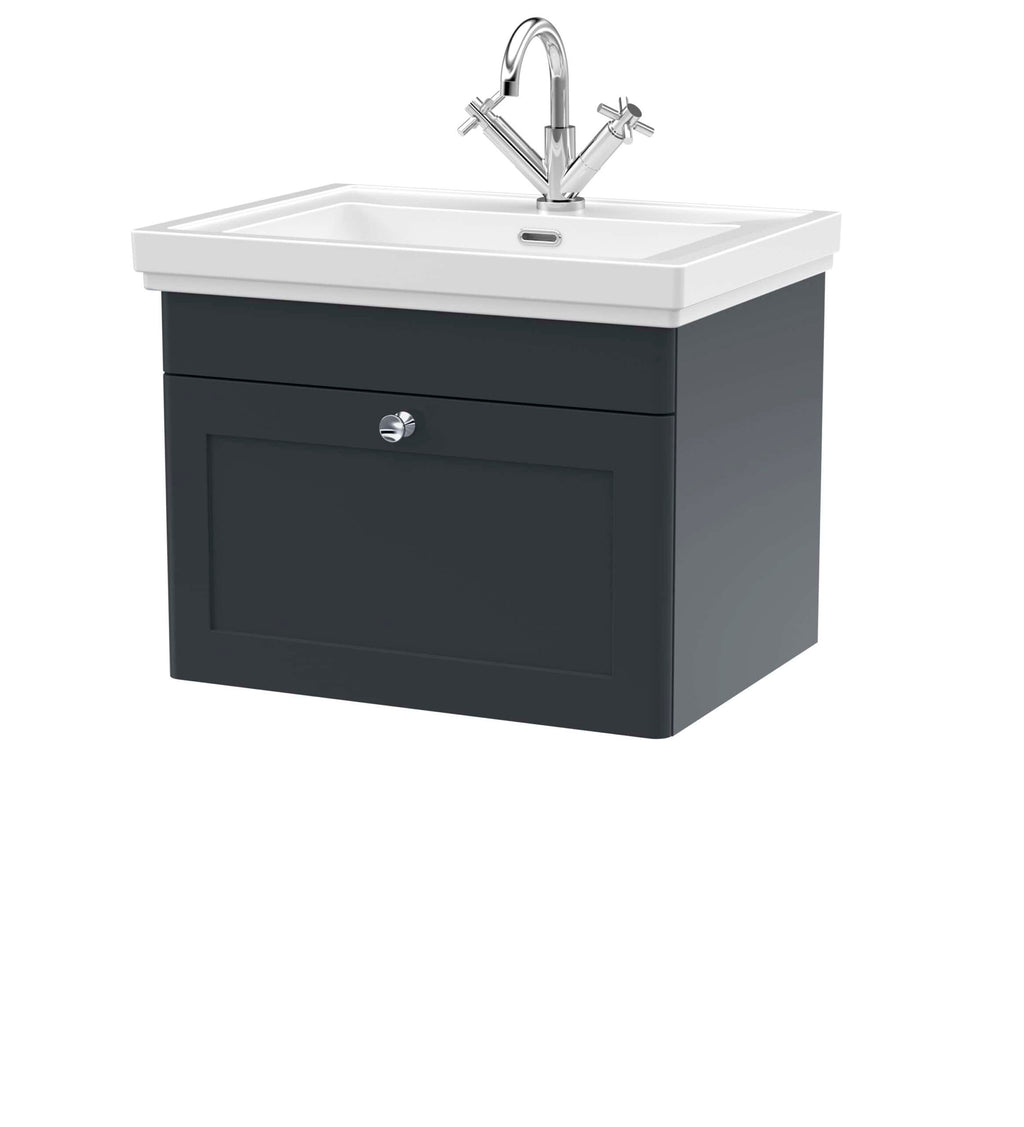 White bathroom sink with dark grey vanity cabinet, modern brass tap, ideal for stylish bathroom upgrades.